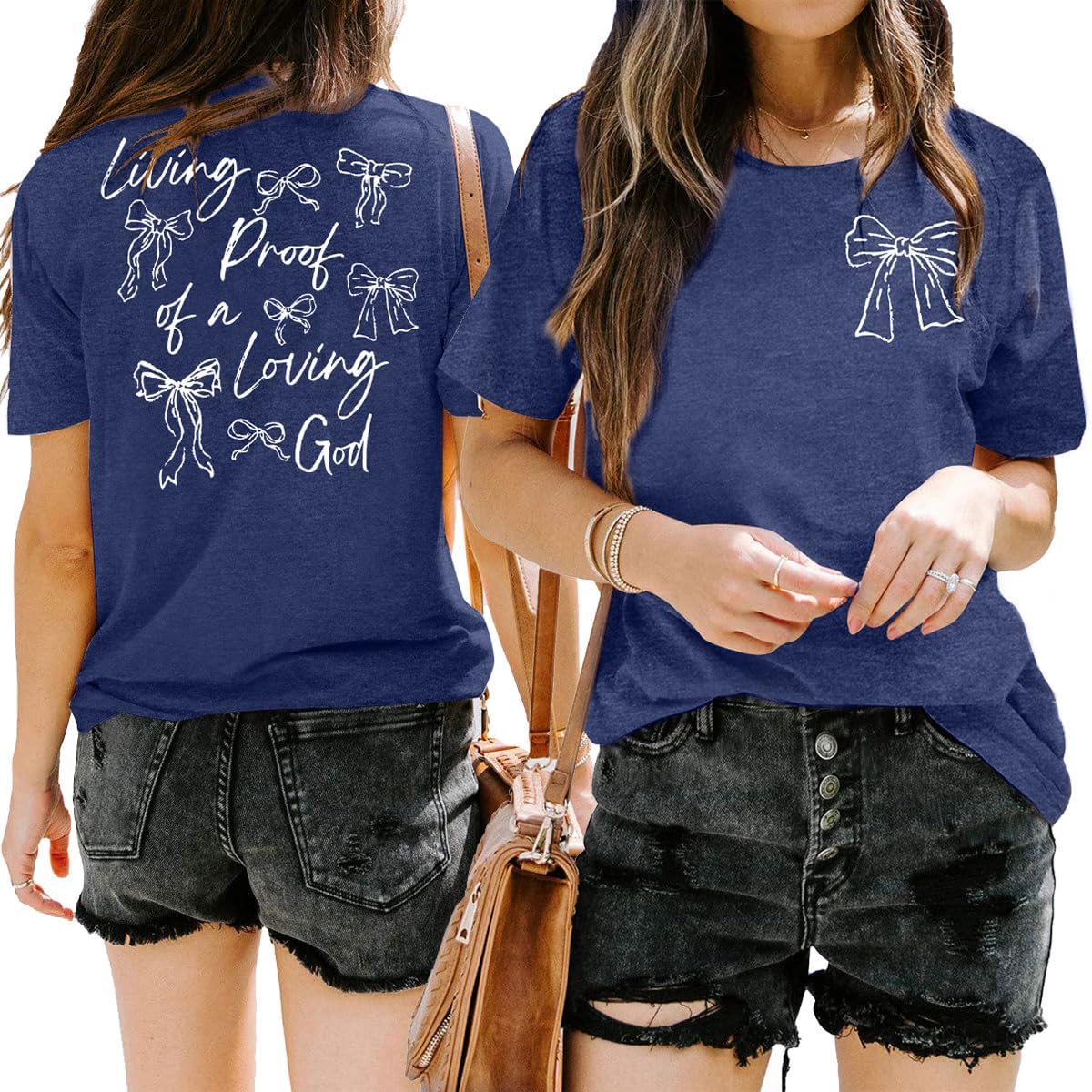 But God Shirt Women Christian Tshirt Bow Graphic Jesus Faith Sayings Tee Religious Bible Verse Inspirational Tops - Image 5