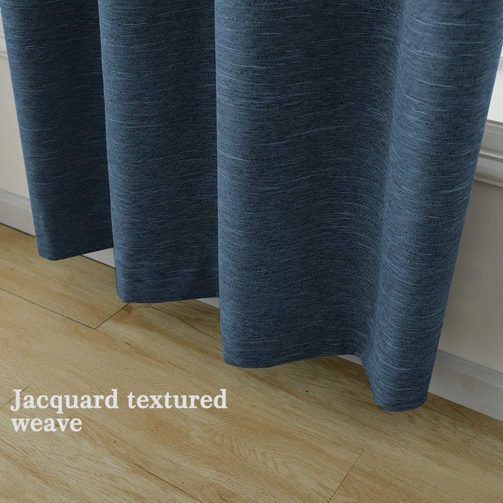 North Hills Double Tone Color Jacquard Textured Weave Curtains, Blackout Curtain Drapes for Bedroom Living Room Polyester Belmar Grommet Panel 52x63 Indigo Blue