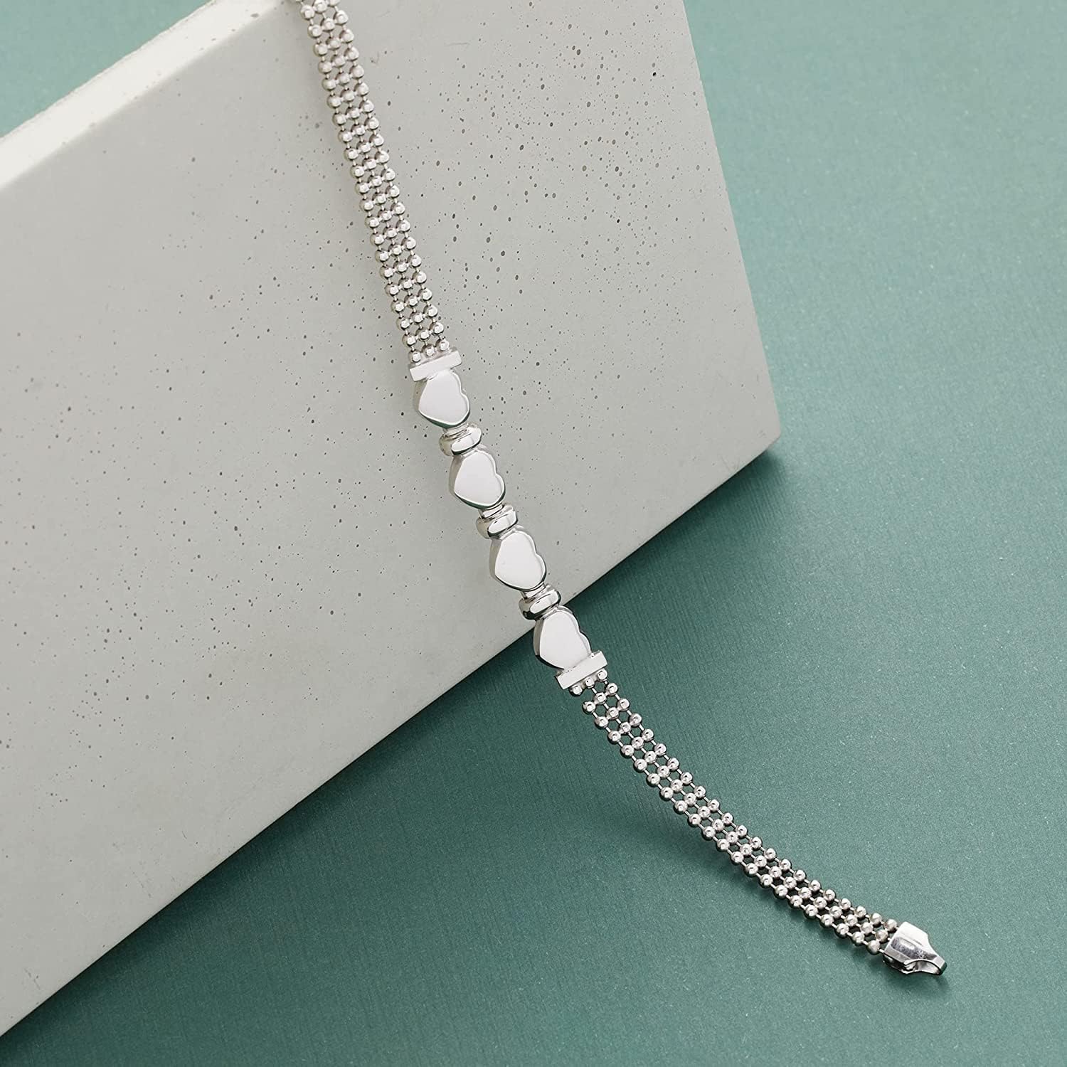 LeCalla 925 Sterling Silver Heart Bracelet Jewelry for Women | Lightweight Infinity Heart Link Charms Adjustable Bracelets | Valentines Day Gifts for Her