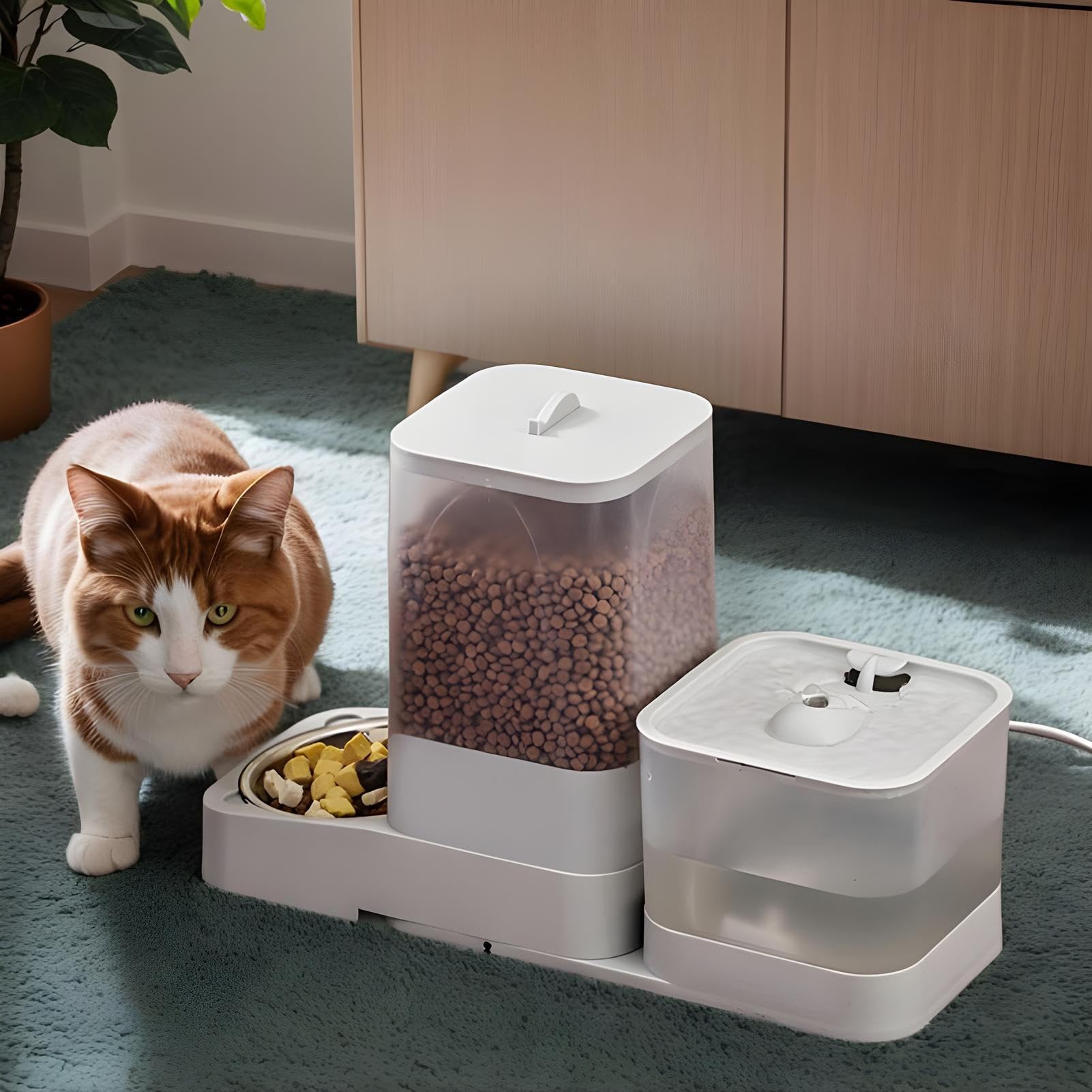 Distributeur Automatique Croquettes Chat Bol en Acier Inoxydable Grande