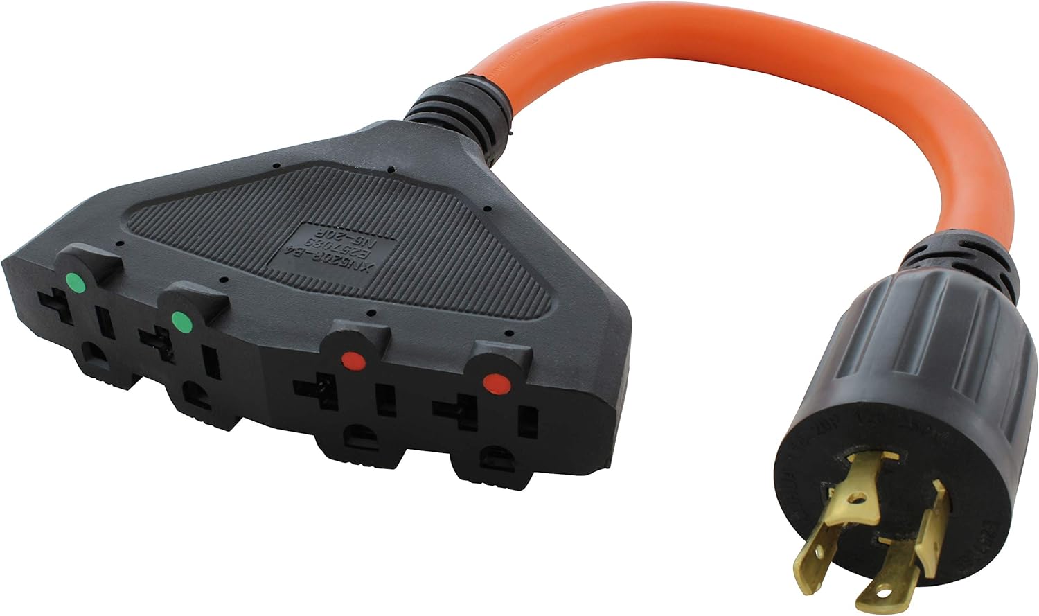AC WORKS L14-20P 20Amp 4-Prong Generator Locking Plug to (4) NEMA 5-15/20R Household Connector (Orange-1.5FT)