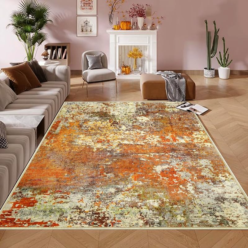 Tapis de salle de bain et cuisine moderne orange 60x90 cm lavable