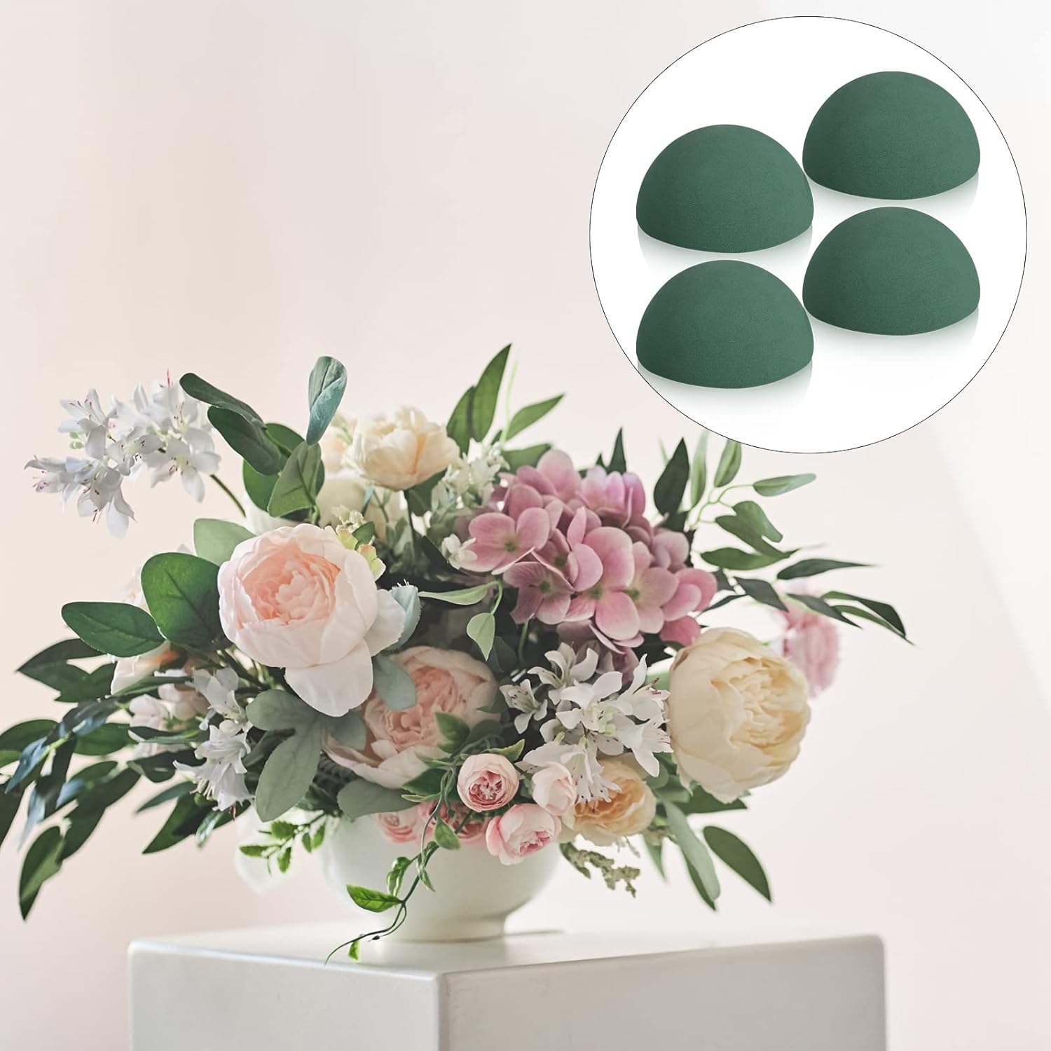Boao 4 Pcs Half Ball Floral Foam Block 4.72 x 2.36 Inch Green Wet Dry Flower Foam Balls Large Flower Craft for Wedding Fresh and Artificial Flowers Plant Bouquet Arrangement DIY Craft