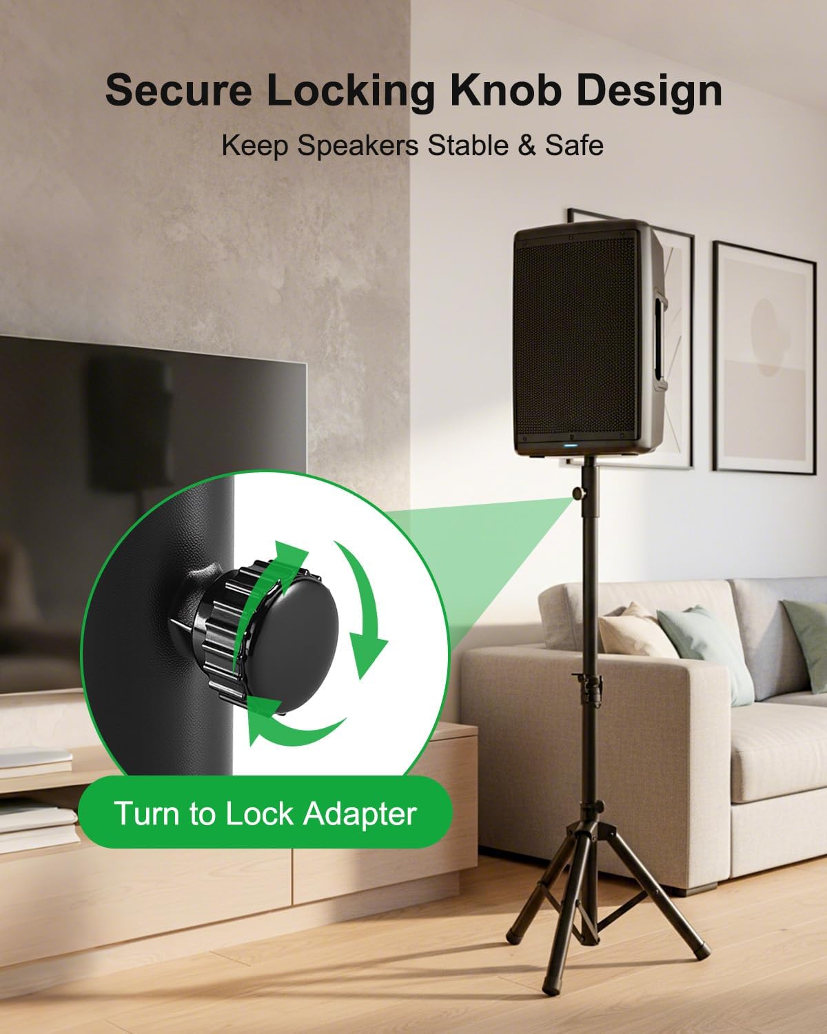 Speaker Stand Adapter 35mm to 25mm, Pair of Steel Speaker Pole Reducers, Fit 1 3/8" Stand to 1" Speaker Mount, Locking Knob Design