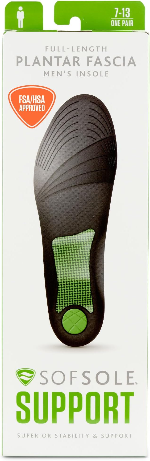 Unisex-Adult Plantar Fascia Support Full-Length Gel Shoe Insert, Black, Men's 7-13