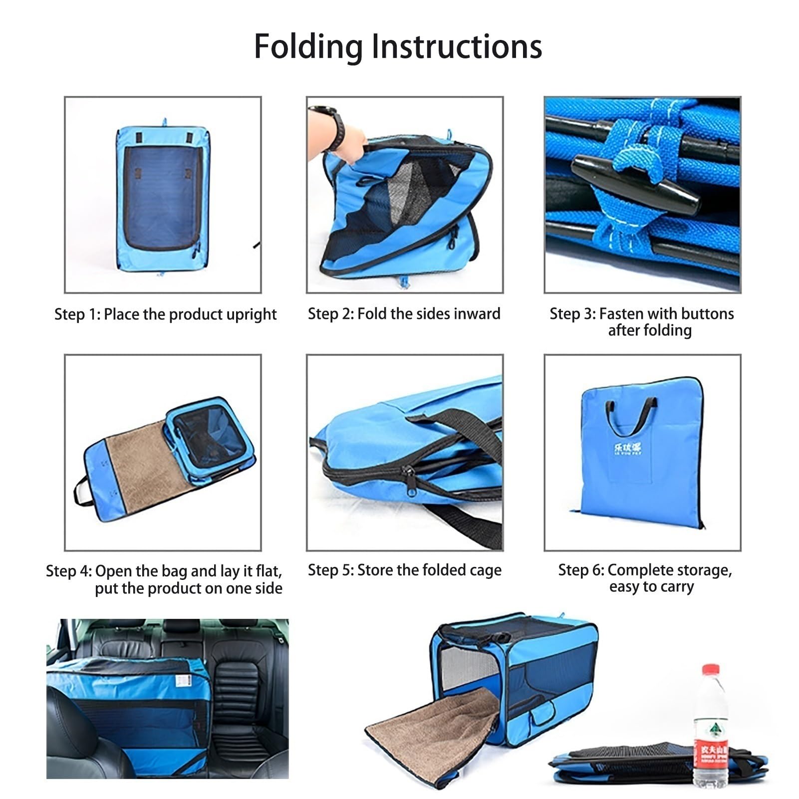 Caja plegable para perros y gatos para coche: caja de transporte para mascotas, viajes, portátil, segura, transpirable, para exteriores, con cinturón de seguridad (azul marino, 70 x 42 x 42 cm)