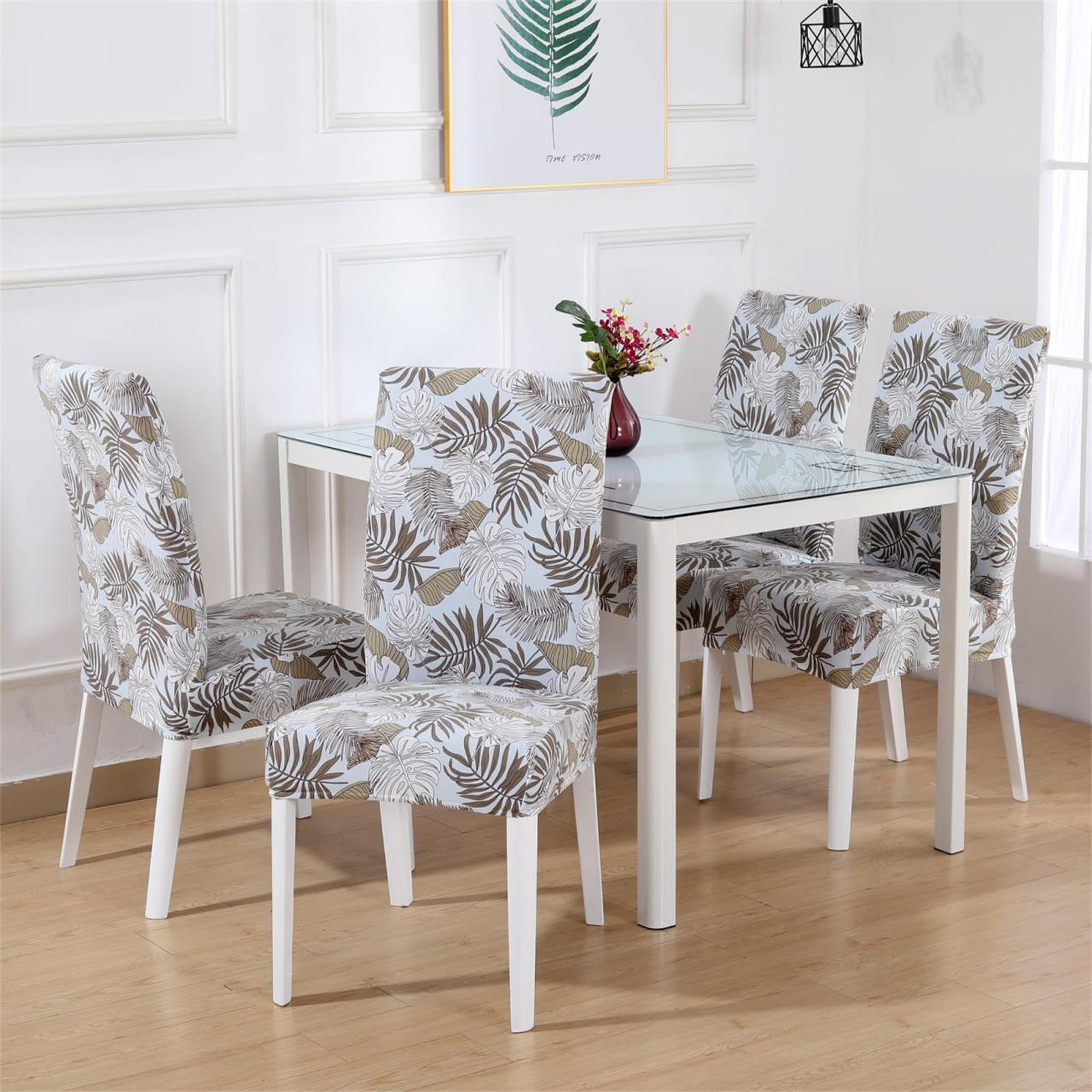 HZDHCLH Chair Covers Set of 4/6 Stretch Modern Chair Slipcovers for Dining Room Kitchen Wedding Party Washable Chair Protector(6pcs,Brown foliage plants) - Image 3