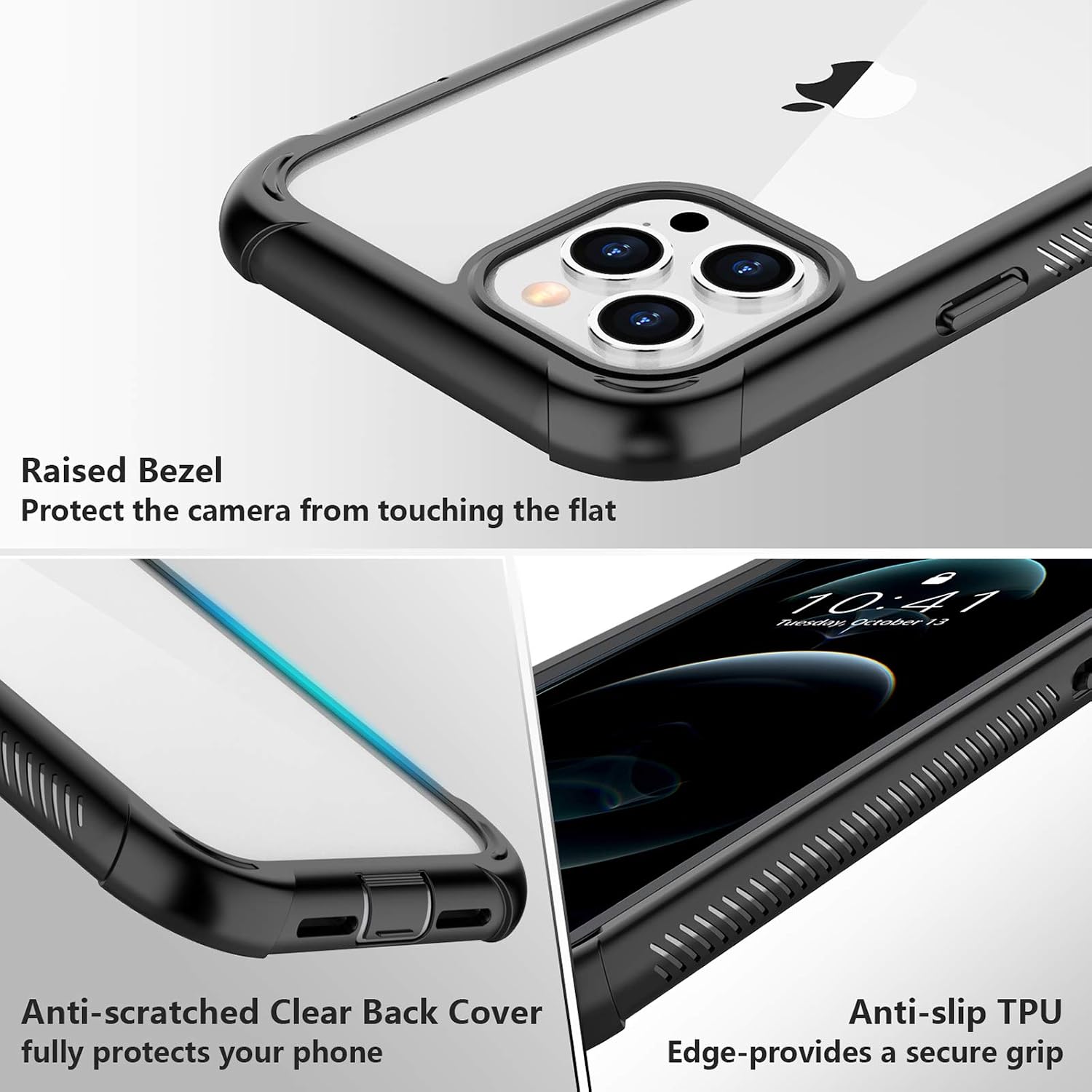 SPIDERCASE Compatible with iPhone 12 Pro Max, Protective Case with Built-in Screen Protector, Black/Clear