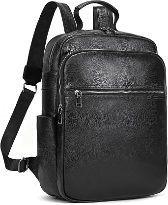 LUUFAN Genuine Leather Backpack for Men, Casual Shoulder Bag Multi Pockets Daypack 15.6 Inch Laptop Bag for Travel Business Hiking