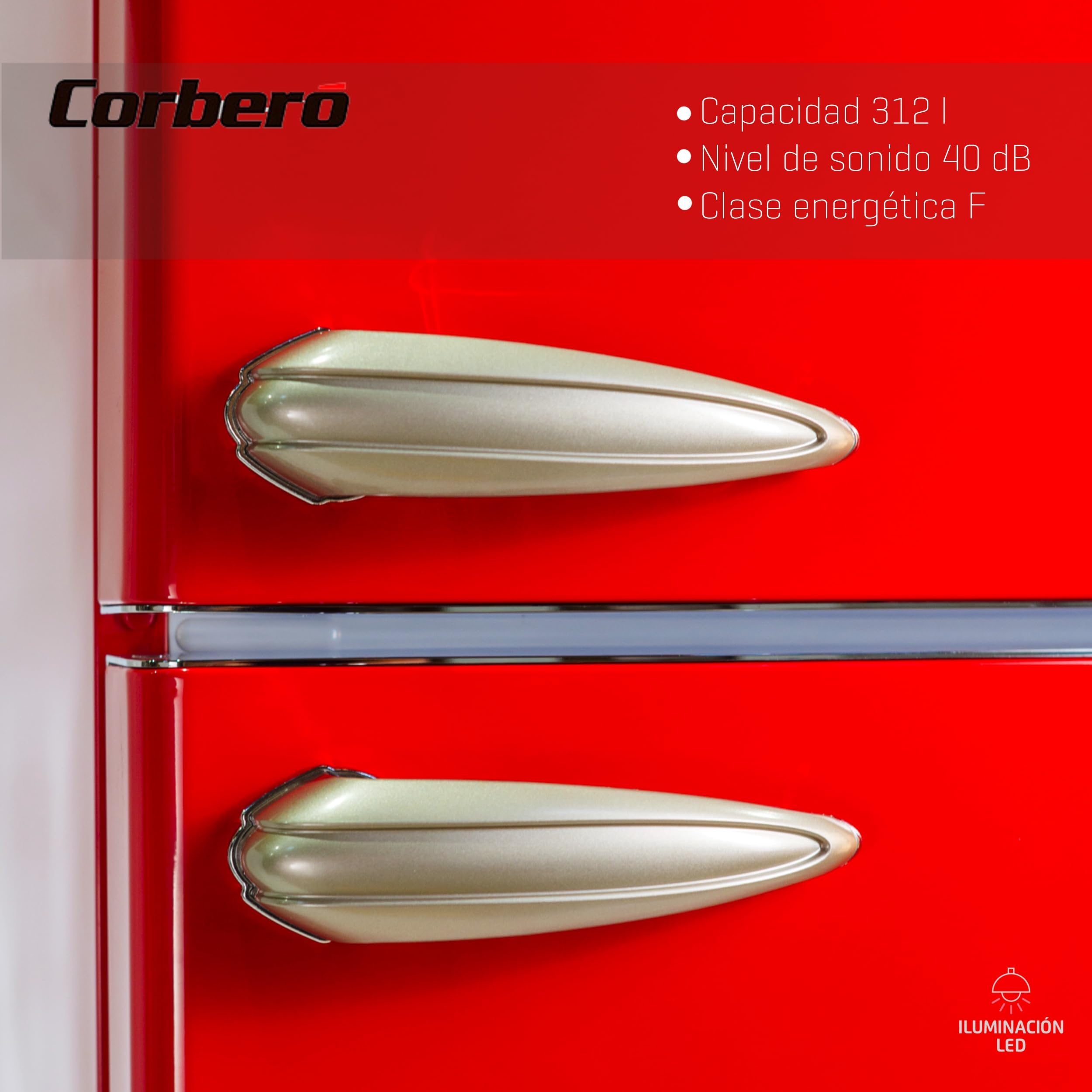 Corberó Kühlschrank 110 Liter – Mit 18 L Gefrierfach, Rot, Glasregale, Manuelle Abtauung, Energieklasse E