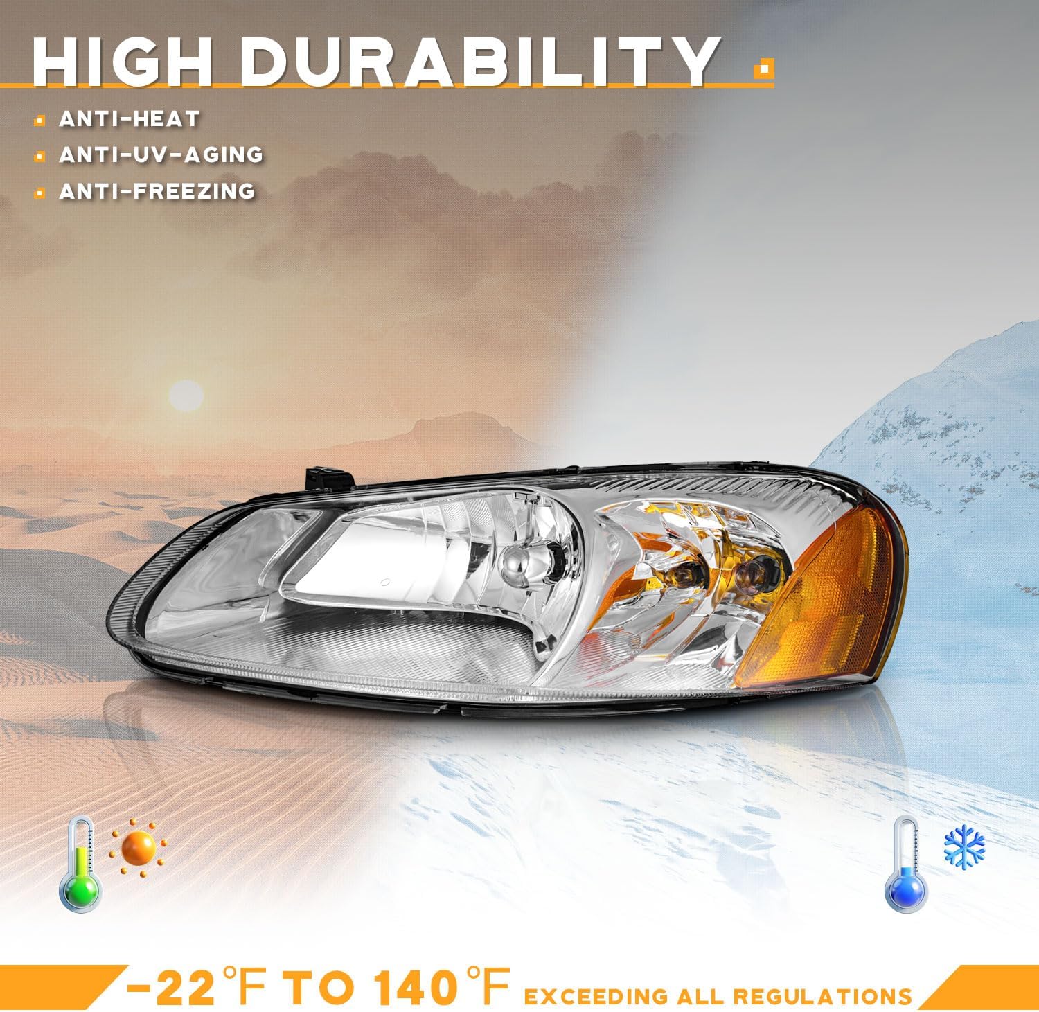 WEELMOTO Headlights Assembly Pair For 2001-2006 Dodge Stratus 4 Door Sedan, Halogen Headlight Assembly For 2001-2003 Chrysler Sebring 4-Dr Sedan Headlamp Chrome Housing Amber Reflector with bulbs
