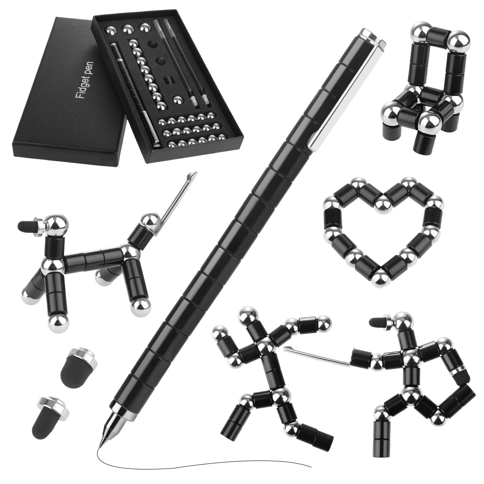 GlasFlength Stylo Multifonction Magnetique  Stylo Magnétique Créatifs Drôle Sty lo Anti Stress Personnalisé Gadgets Cadeau Drole pour Hommes Femmes Enfants Adolescents Cadeau d'anniversaire (Noir)