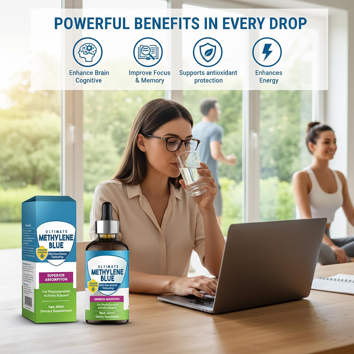 Methylene Blue Liquid Supplement, 2 Fl oz Methylene Blue Drops, Supports Cognitive Function, Focus, Increased Absorption, Liquid Formula with Dropper, Non-GMO & Gluten-Free - Image 3