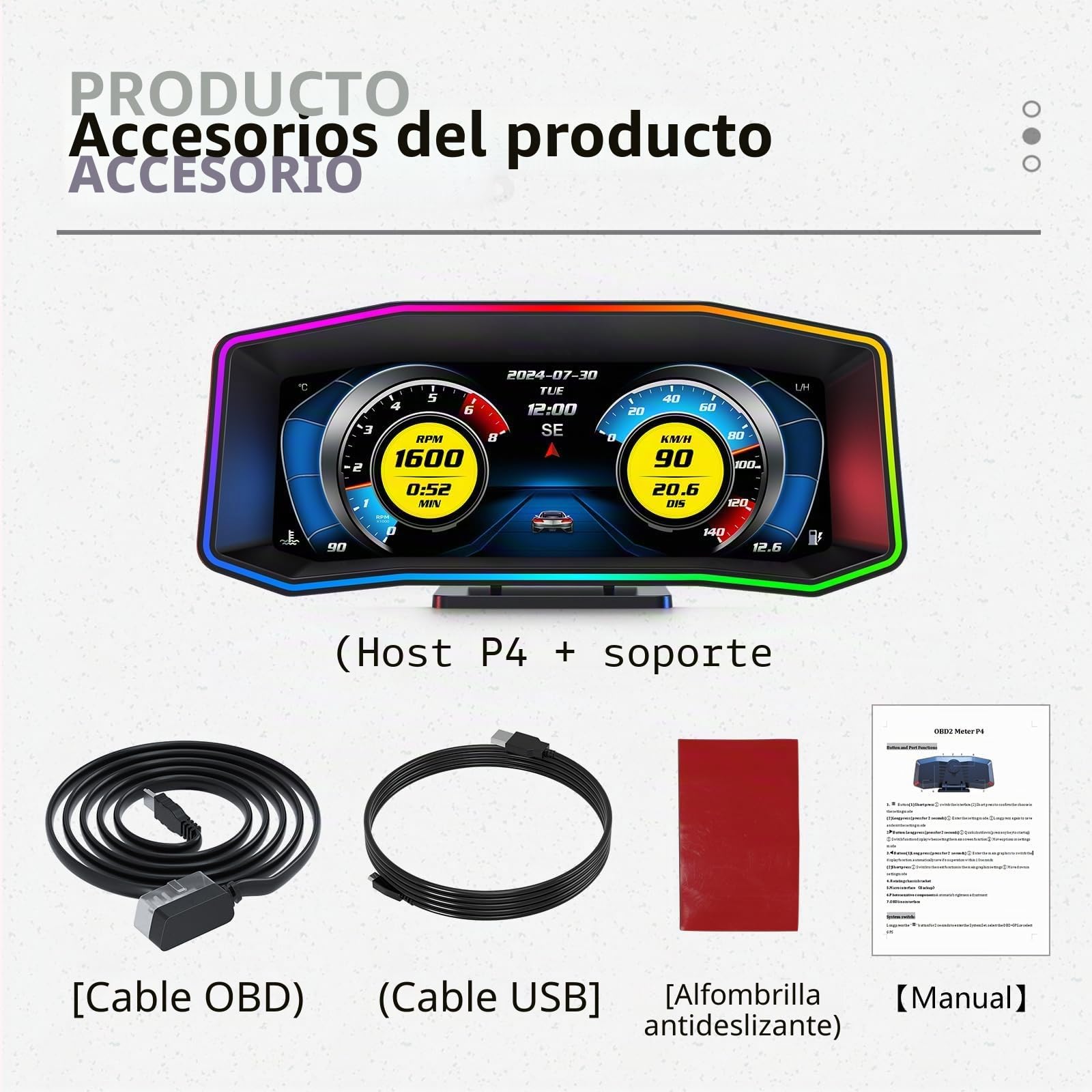 Car Heads Up Display, Car HUD P4, OBD+GPS Intelligent Instrument, Car Speedometer, Car Speed Limit Heads Up Display, Applicable to Vehicles Produced After 2008