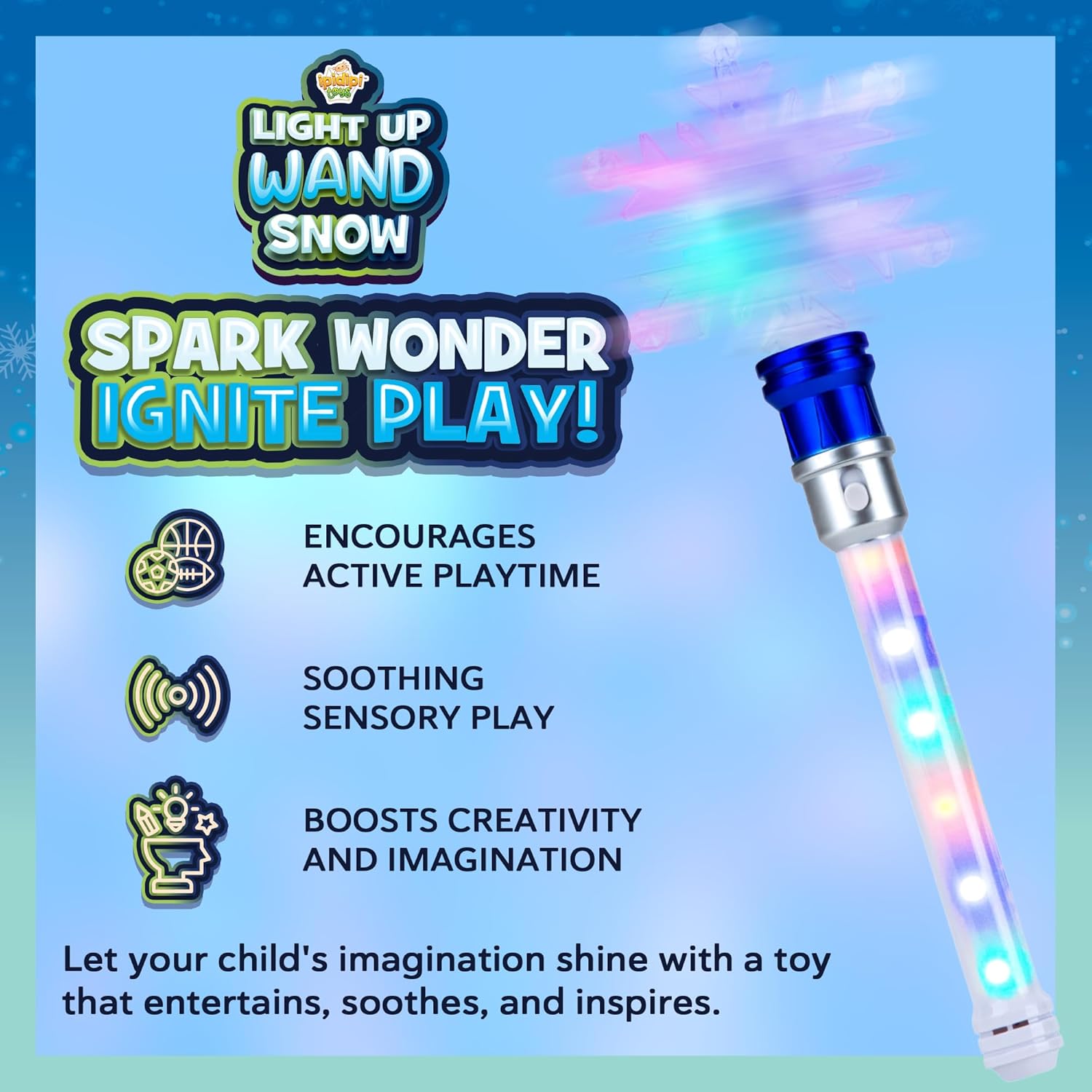 IPIDIPI TOYS Snowflake Wand - Spinning Light Up Magic Wand for Kids, Princess Fairy, Stocking Stuffers Light Up Toys, Goodie Bag - Ideal Gift, Birthday Party Gift for Girls - Image 3