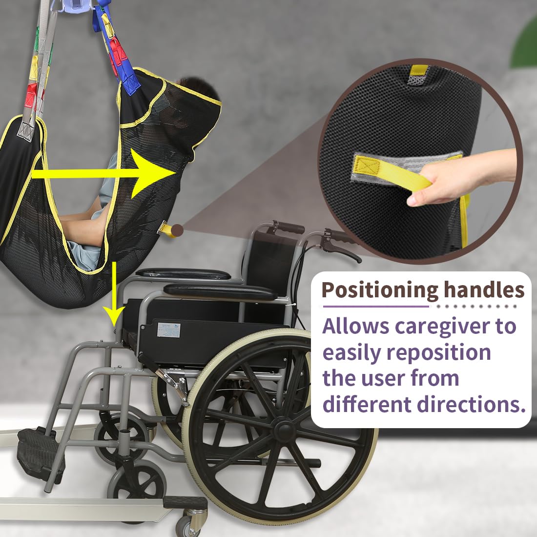 Sling de levage corporel complet EZ Assistive 225kg–Sling de transfert en mesh ultra-résistant pour fauteuil roulant, toilettes et douche (S)