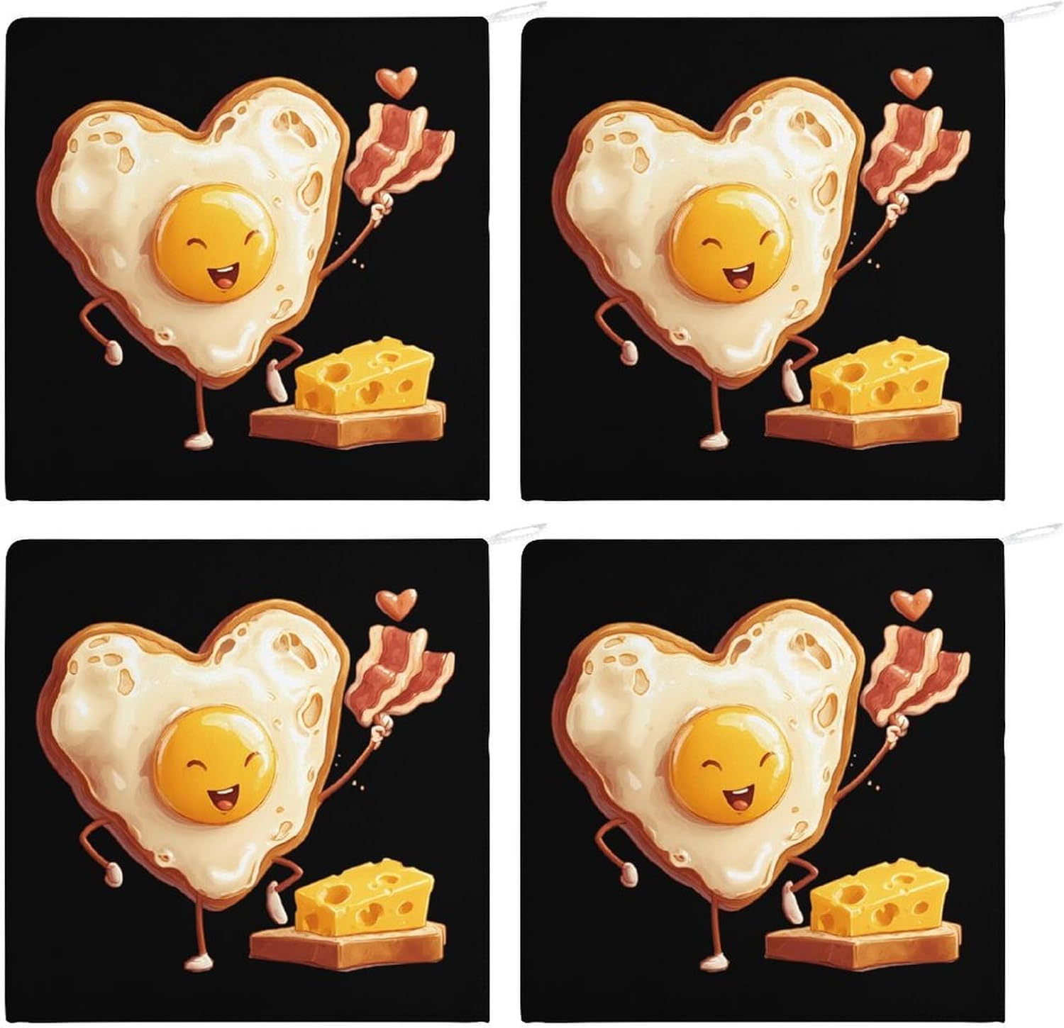 Bacon Eggs Cheese Breakfast Microfiber Hand Towels for Bathroom Soft Absorbent Bath Kitchen Towel with Hanging Loop 4PCS