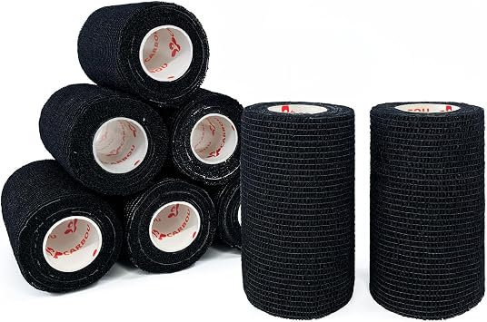 Carbou Self Adhesive Bandage Wrap 4" x 5yd 8ct Vet & Athletic Black | Vet Wrap Elastic Cohesive Bandage Self Adherant Non-Woven Wrap for Wrist, Ankle, Hand,First Aid Medical Stretch Wrap