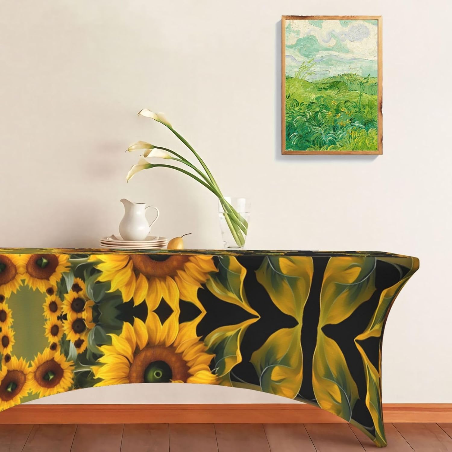 Sunflowers Print Table Cover Rectangular Tablecloth for 6-Foot Tables for Wedding Banquets Outdoor
