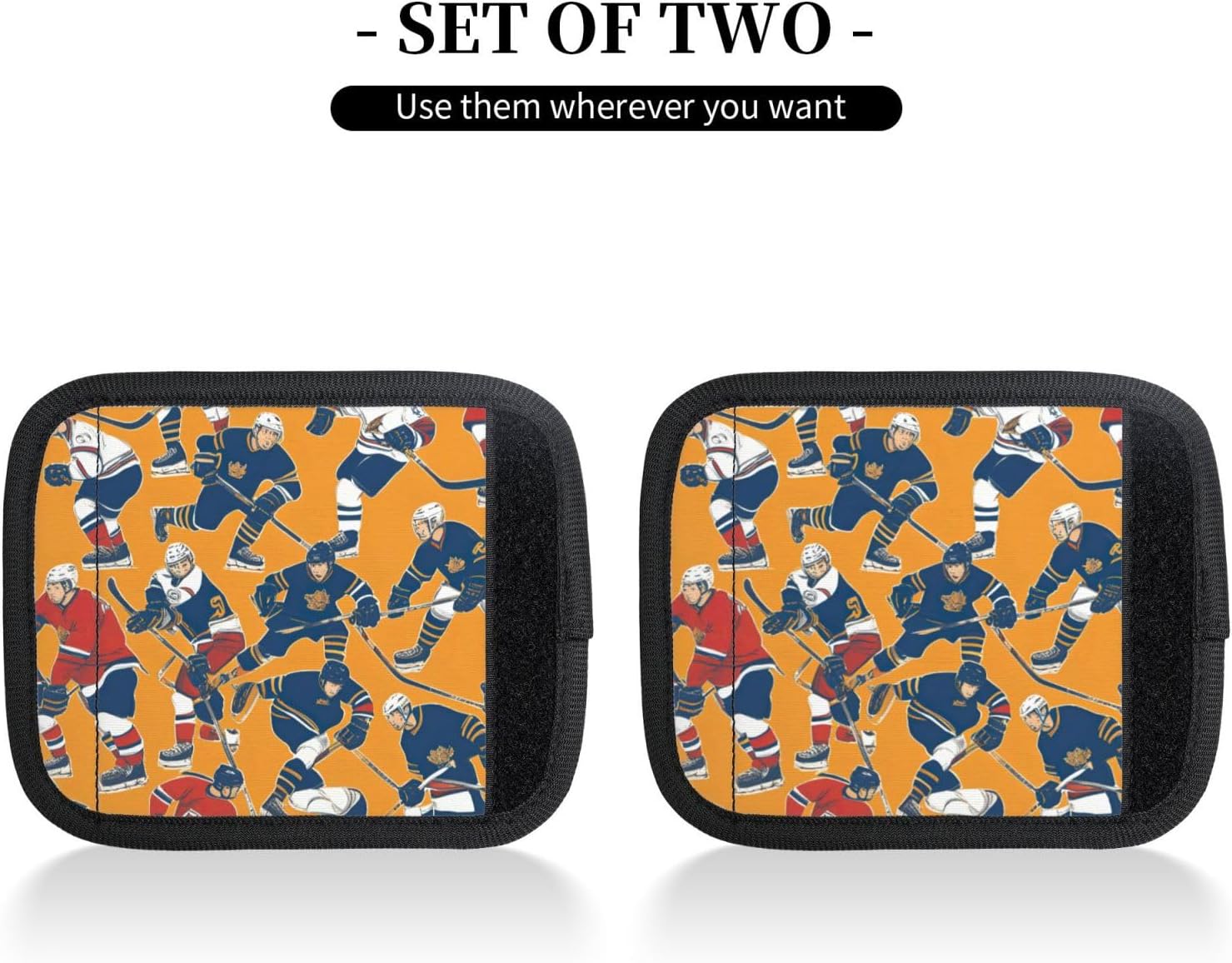 Hockey Print Luggage Handle Wraps Luggage Identifiers Soft Neoprene Luggage Handle Wraps for Suitcase Trolley Handle Grip Cover 2 Pack Luggage Tags