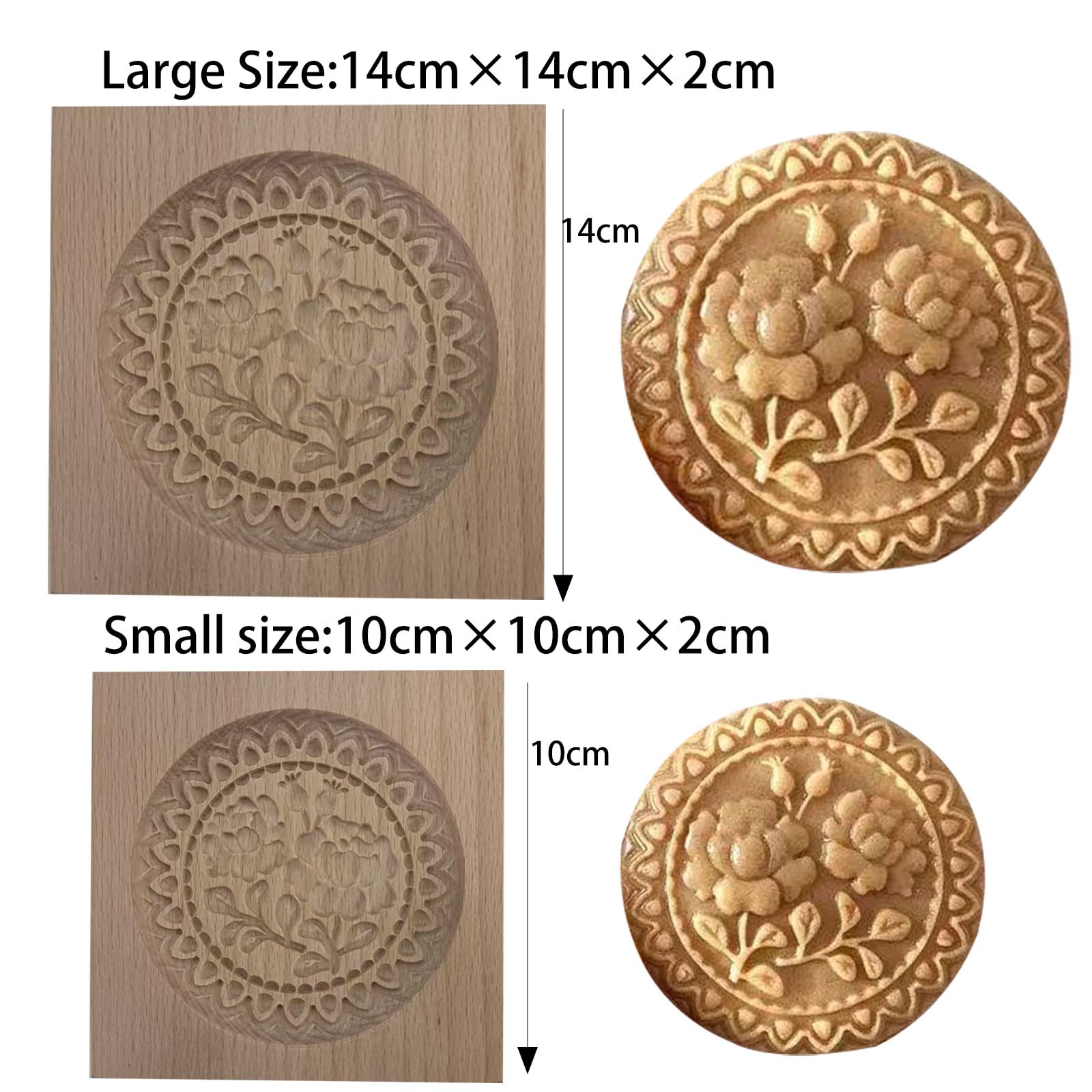 Molde de madera tallada para galletas de jengibre (tamaño grande, madera de haya de alta calidad), molde de madera 3D para hornear galletas con sello de prensa de galletas, juego de cortadores de