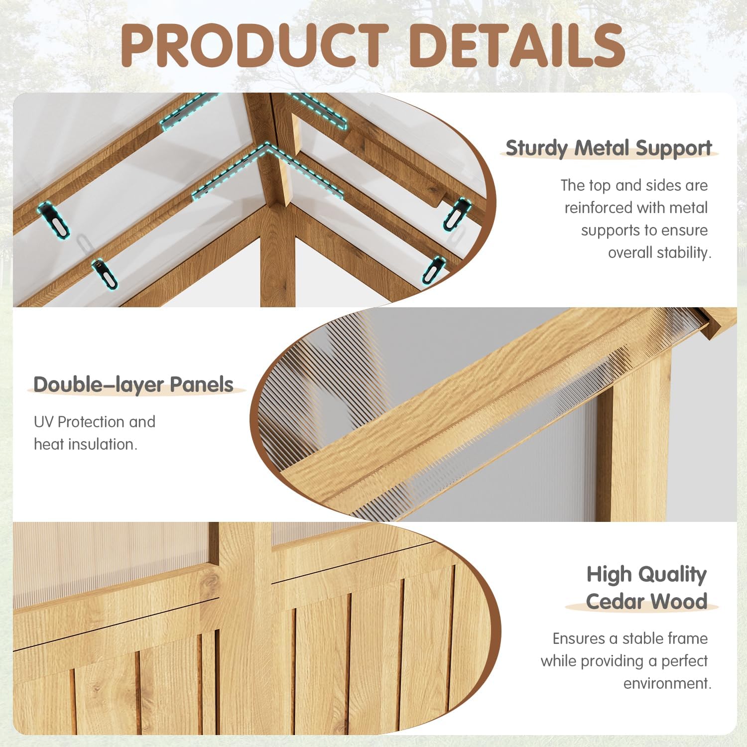 6x8FT Wooden Greenhouse, Outdoor Walk-in Green House with Cedar Frame, Polycarbonate Panel and Adjustable Roof Vent for Patio, Garden Backyard