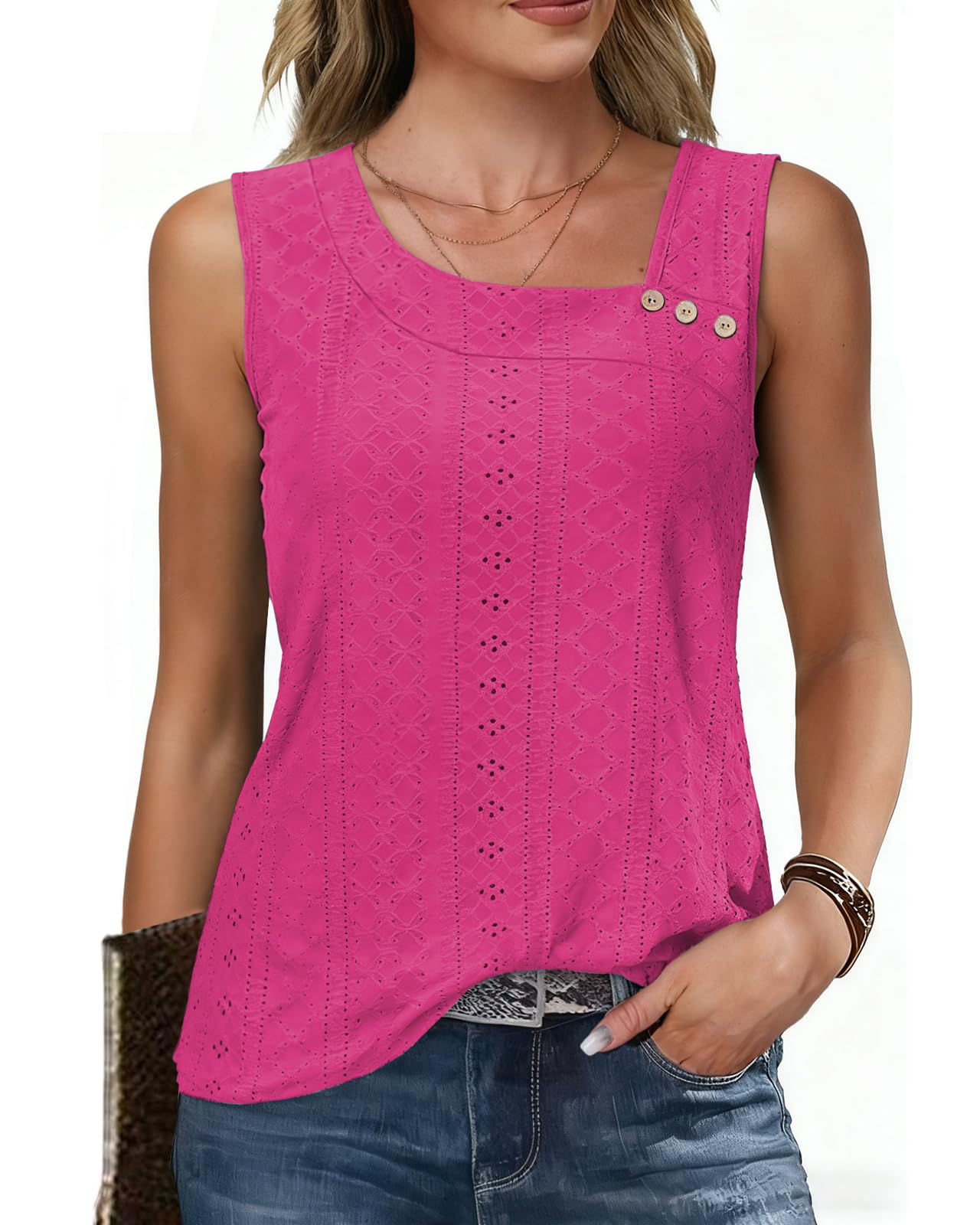 Tanmolo Damen Tanktop Sommer Ärmelloses Tops Frauen Tank Top mit Asymmetrischem Eckigem Ausschnitt Leichtes Oberteil