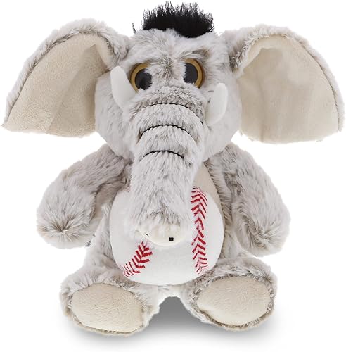 DolliBu Animal de peluche de elefante sentado con felpa de béisbol, elefante de felpa suave, adorable juguete de peluche para jugar, lindo regalo de