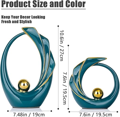 Miniatura 2 de Decoración verde para el hogar, arte abstracto moderno, estatua de cerámica, decoración verde y dorada para sala de estar, decoración para comedor,