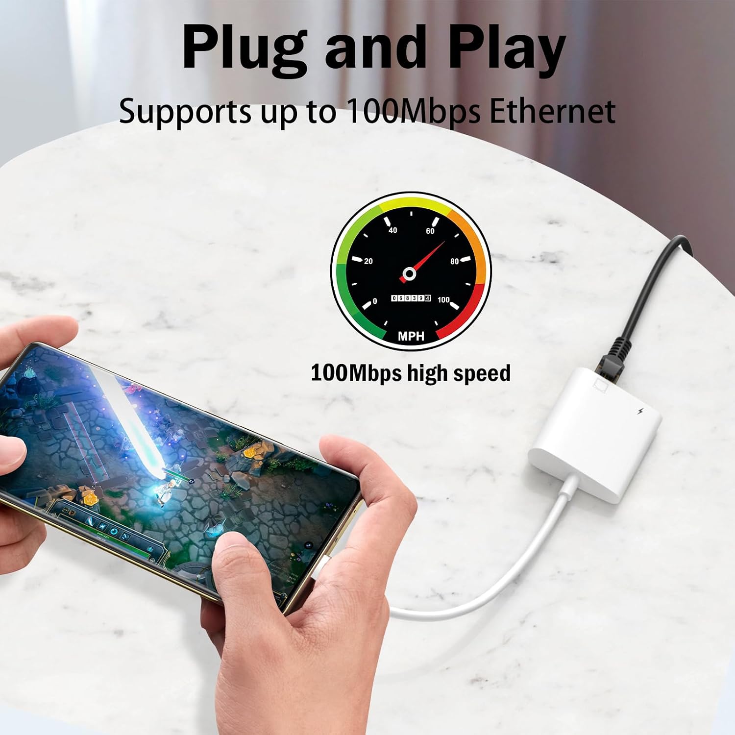 [Apple MFi Certified] 2 in 1 Lightning to RJ45 Ethernet LAN Network Adapter with Charge Port Compatible with iPhone/iPad/iPod Models,Plug and Play Ethernet Network Supports 100Mbps