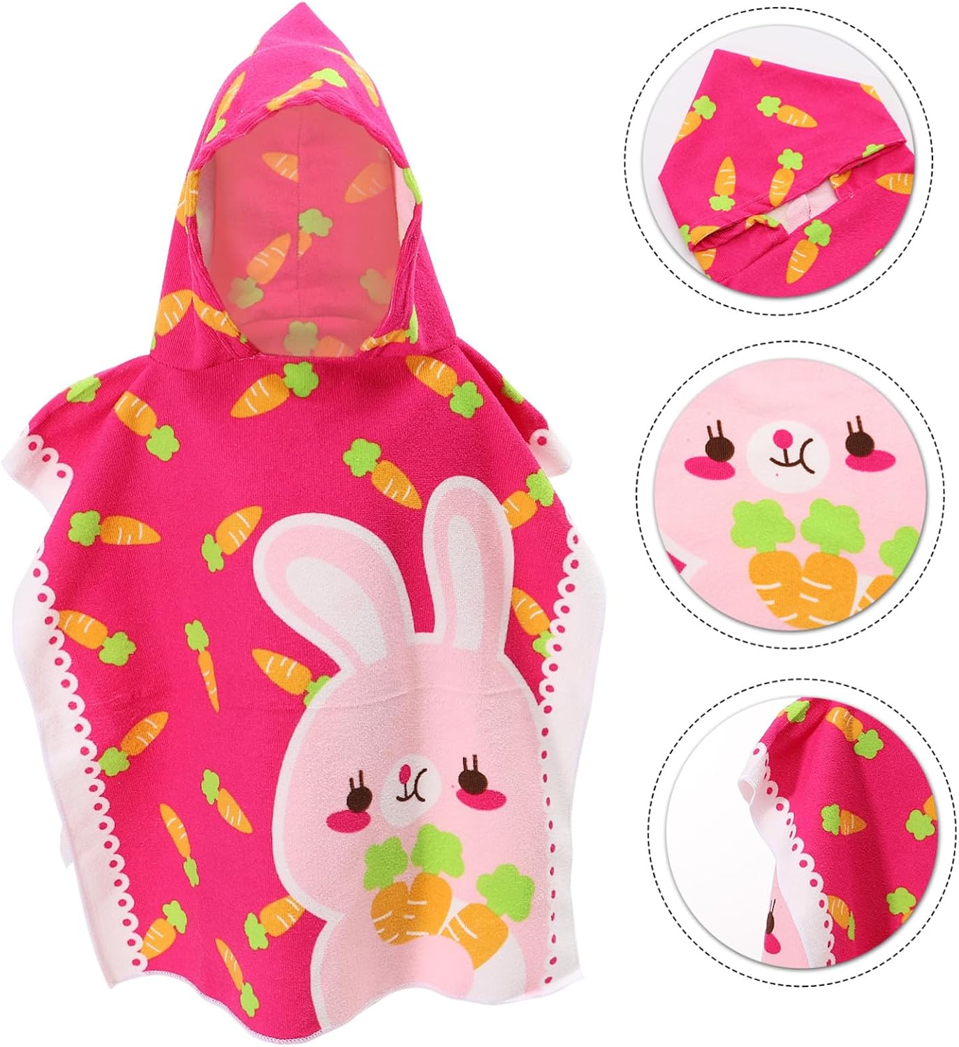 Hooded Beach Towel for Bath Cotton Cape with Cartoon Rabbit Carrot Design Soft Absorbent Pool Towel for Boys