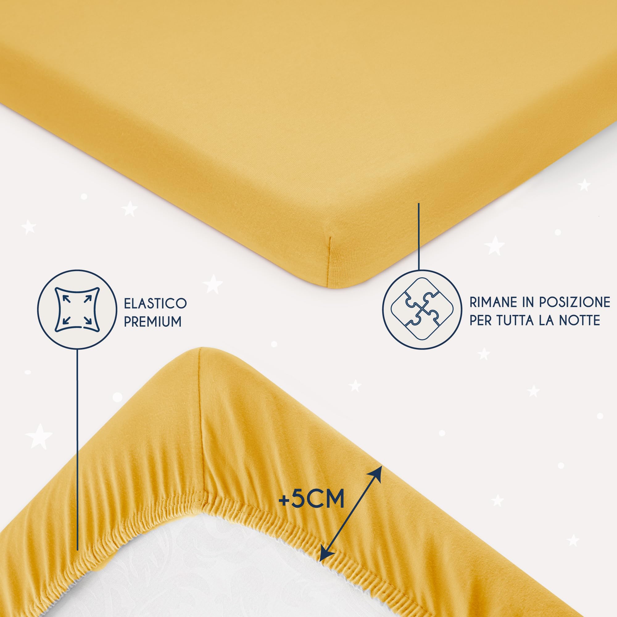 Dreamzie - Set 2 Lenzuolo con Angoli Cotone Bambini - 60x120/ 70x140 - Oeko Tex certificato - Giallo - Lenzuolo con Angoli 60x120/ 70x140