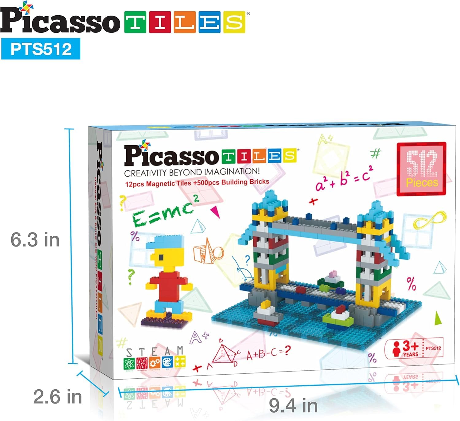 PicassoTiles 512-częściowy duży zestaw do zabawy, magnetyczne płytki i klocki, łączenie, kreatywne budynki i figurki, takie jak mosty, serca, unikalne postacie i wiele więcej, edukacyjne
