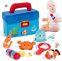 Vista 1 de OUOZZZ Regalos para bebés de más de 6 meses de edad, juguete de pesca de peluche, caja de aparejos de pescado suave, regalos de animales de peluche