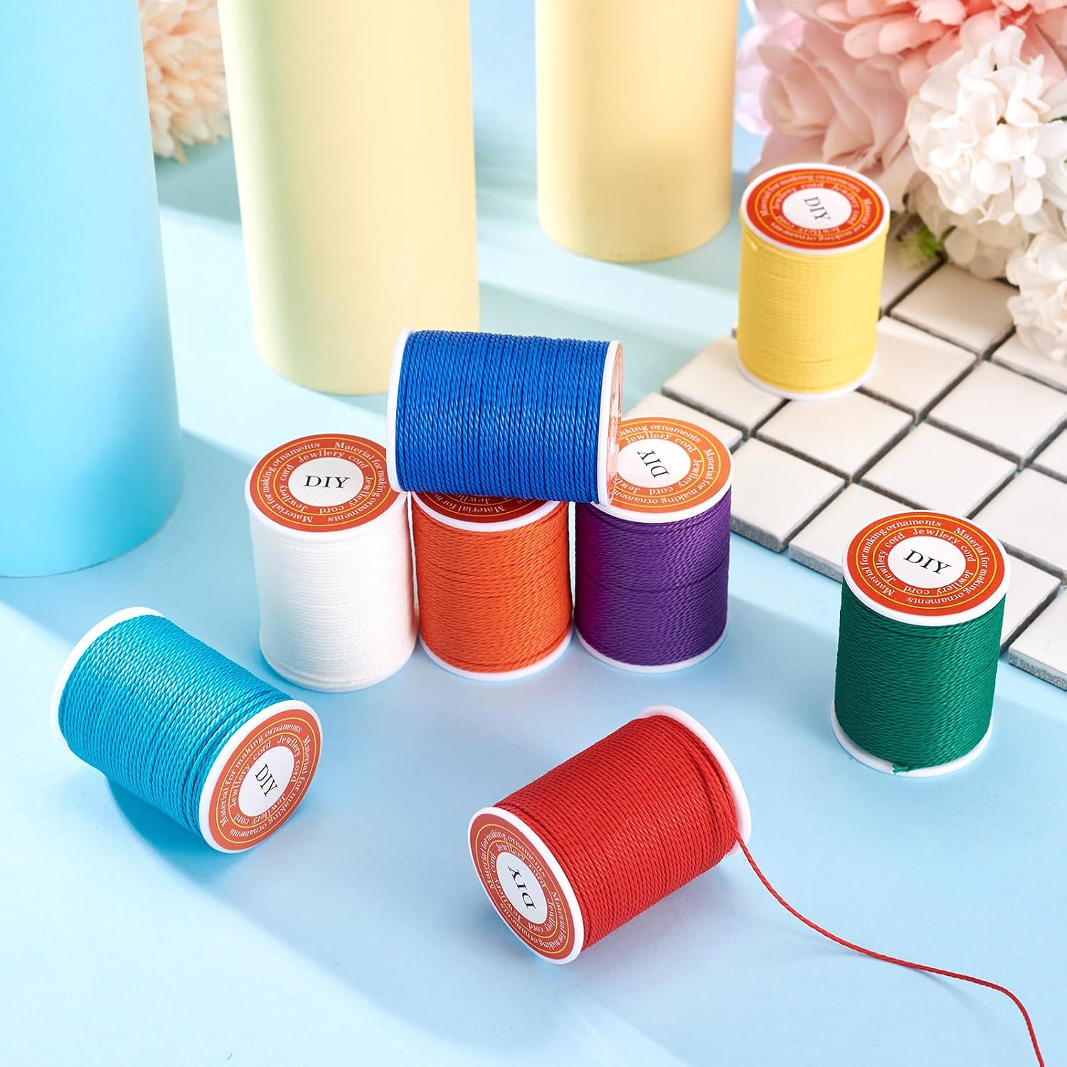 Craftdady 8 Rolls 1mm Round Waxed Polyester Cord 8 Colors Twisted Cord Braided Waxed Crafts Thread Beading String for Jewelry Making Necklace Bracelet Leather Sewing, 12.02 Yards/roll