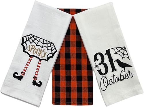 Serafina Home Juego de toallas de cocina de Halloween divertidos diseño de bruja espeluznante del 31 de octubre, juego de toallas de 3 piezas de