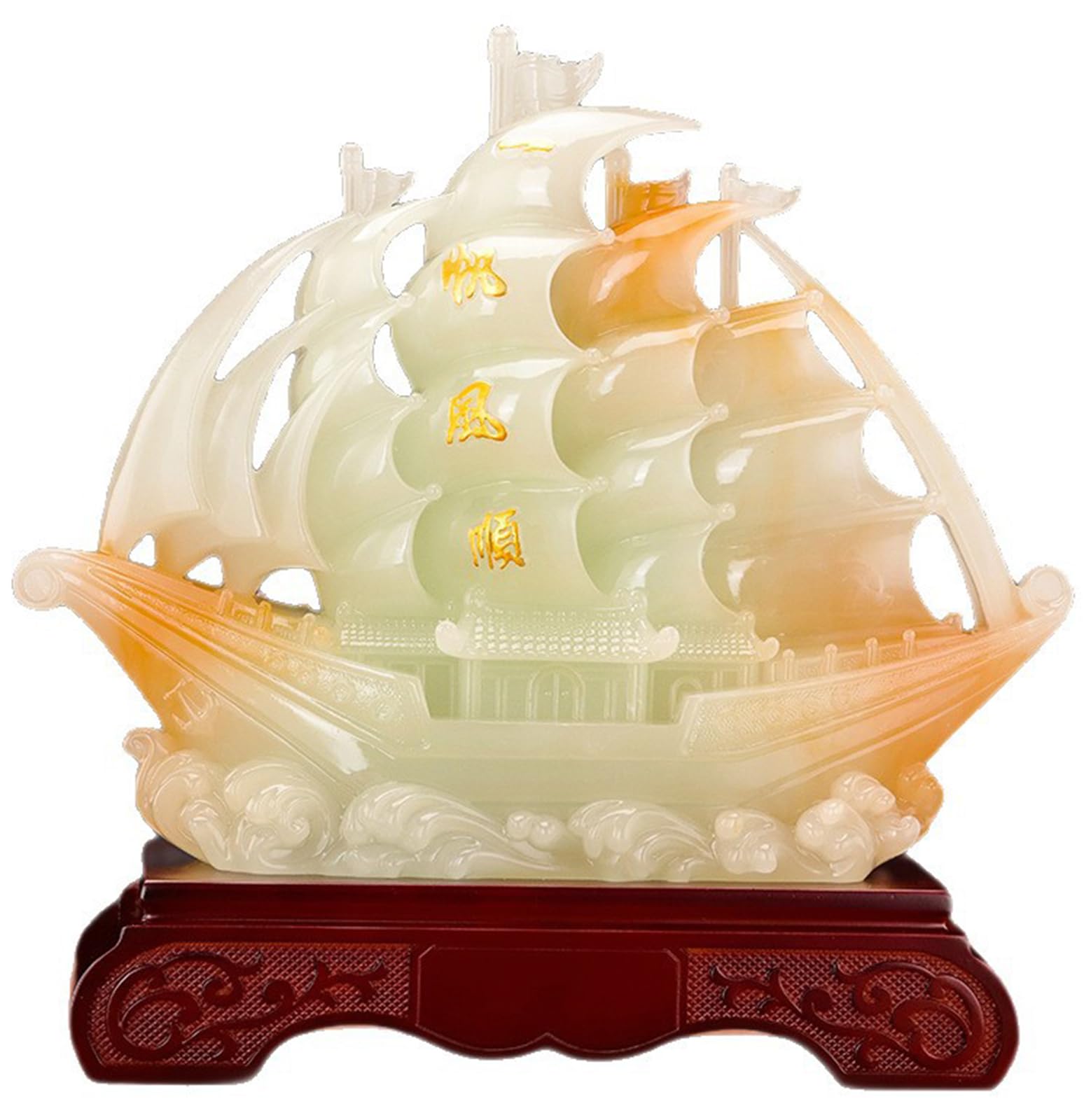 NHDVDVAV Wealth Sailing Ship Statue Sculpture Resin Feng Shui Boat Decor