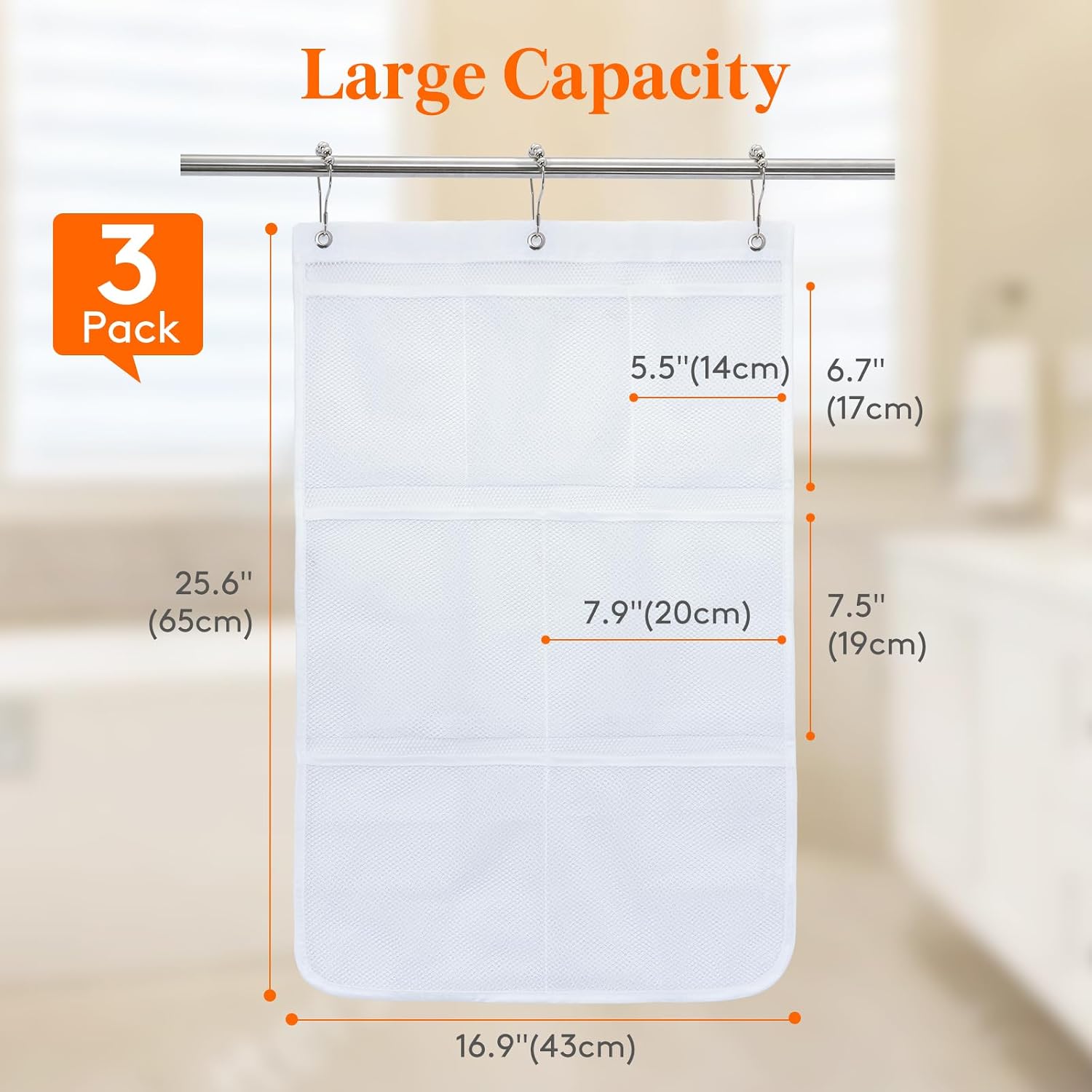 Lifewit Mesh Shower Caddy, 7 Pockets Hanging Bathroom Organizer, 3 Pack image 2