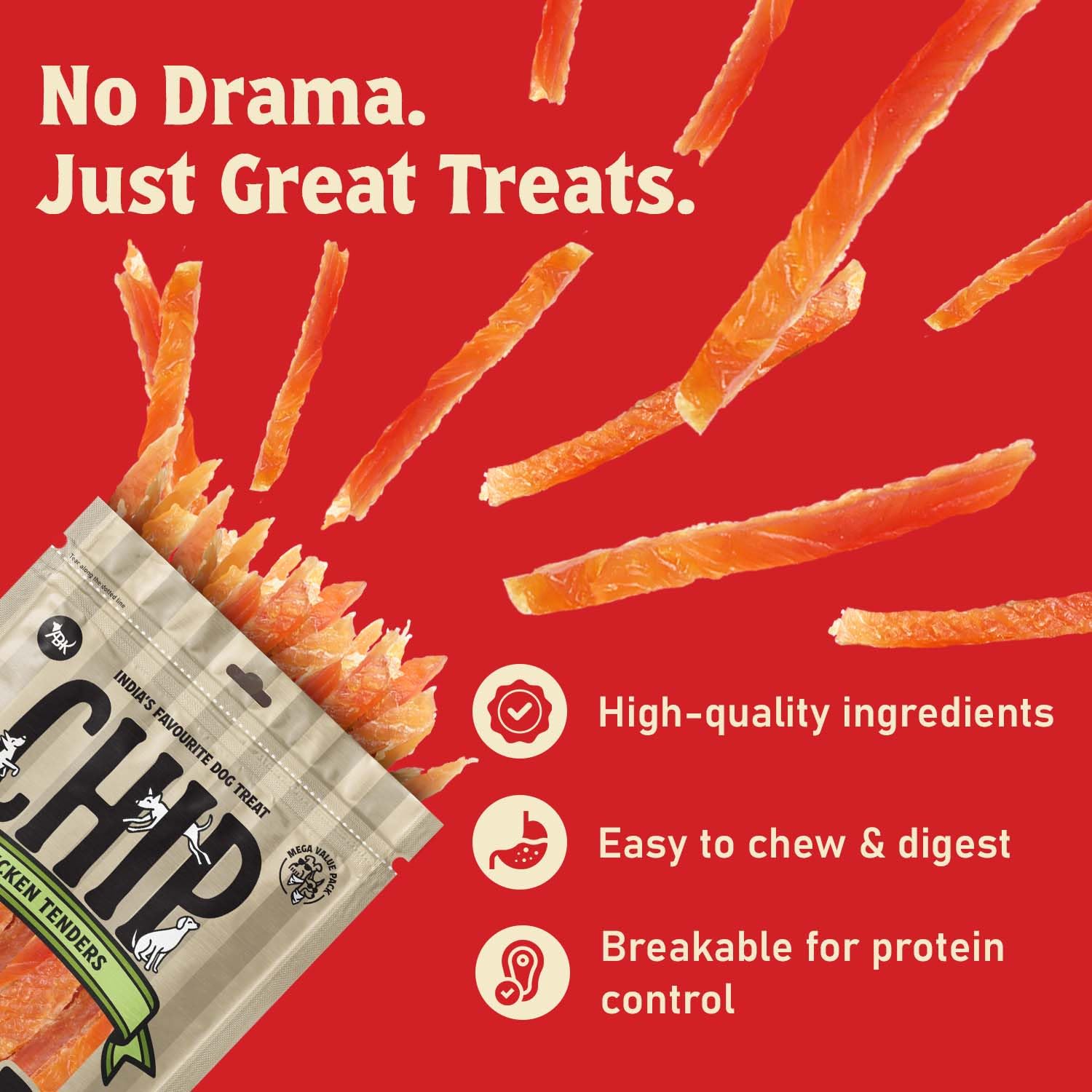 Chip Chops Chicken Tenders Dog Treats High Protein Low Fat Healthy Dog Snacks for Training & Rewards, Soft Chewy Chicken Dog Treats for All Breeds Puppies & Adult Dogs, 250g Pack 1