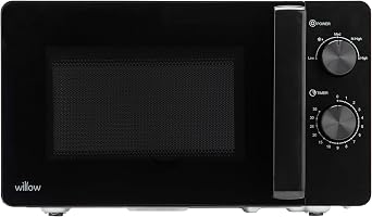 Willow WM20MB 20L 800W Manual Solo Microwave Oven   Compact Countertop Microwave with 5 Power Levels & Defrost Function   Black