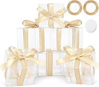 Vista 8 de COTOPHER 60 cajas transparentes de macarrón, 4 x 4 x 4 pulgadas, cajas de galletas transparentes cubiertas de chocolate para bodas, baby shower