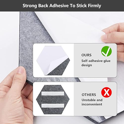 Miniatura 5 de Azulejos de fieltro para pared, tablero de anuncios hexagonal, tablero de corcho autoadhesivo con 30 pasadores de empuje, tableros de notas para el