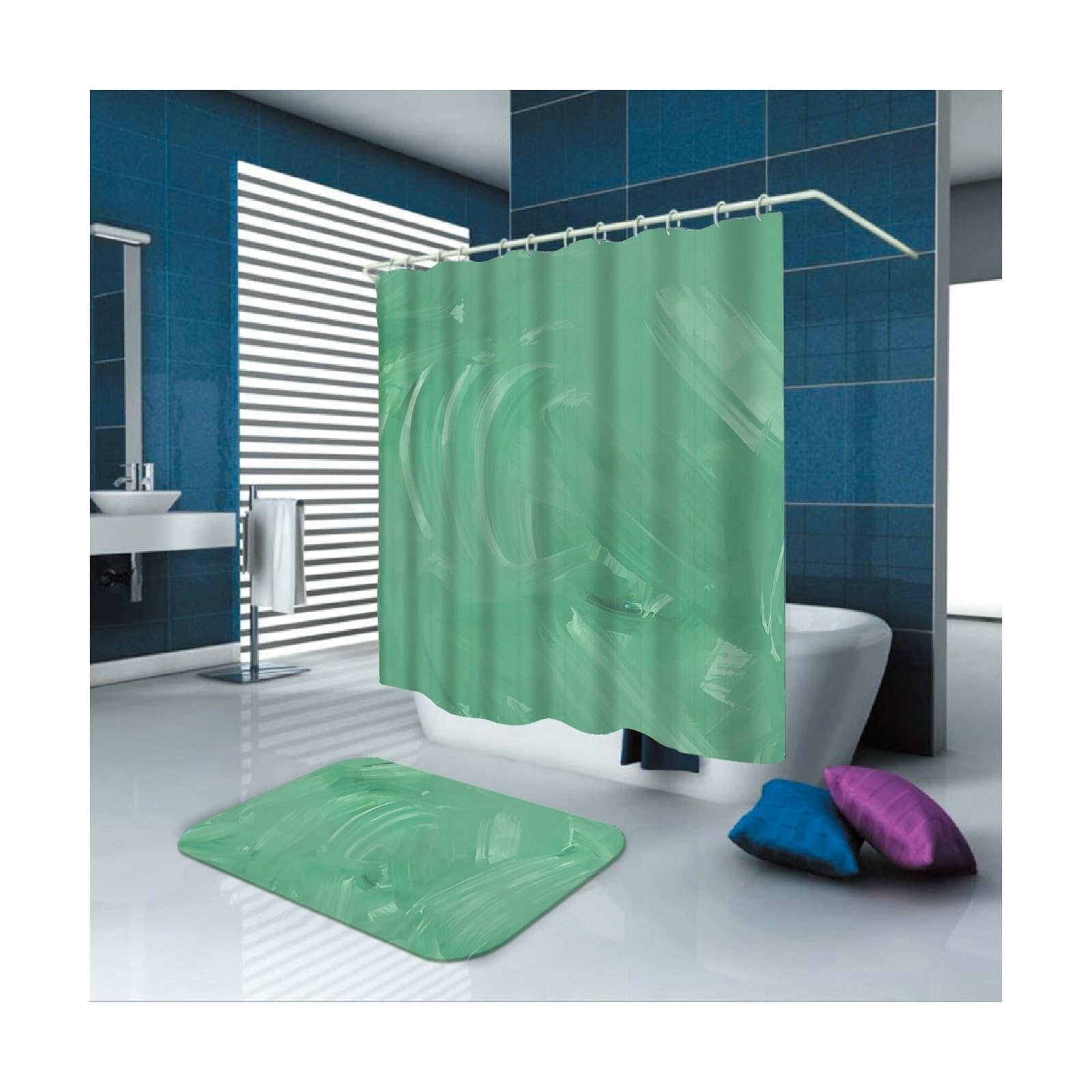 Tenda da doccia verde, 165 x 200 cm, motivo fantasia, in poliestere, ad asciugatura rapida, lavabile, per bagno, 1,65 x 2 m di lunghezza, con anelli per tenda da doccia