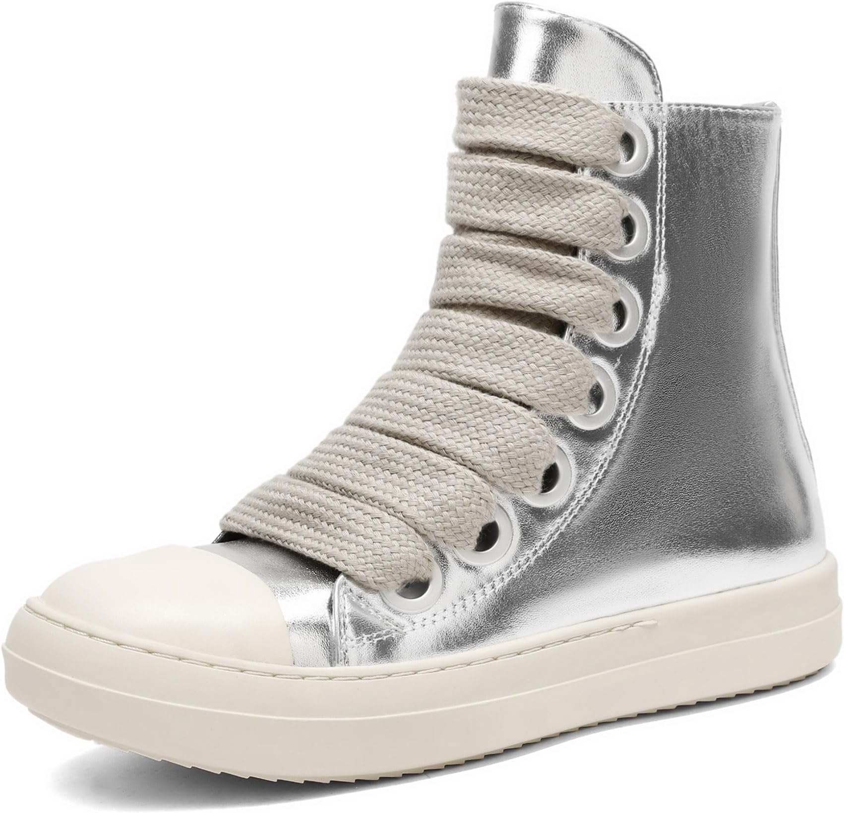 MOFEEDOUKA Womens High Top Sneakers Thick Shoe Laces PU Leather Comfort Platform Walking Shoes with Zipper