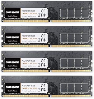 【DDR4 RAM】 Gigastone Desktop RAM 64GB (4x16GB) DDR4 64GB DDR4-2666MHz PC4-21300 CL19 1.2V UDIMM 288 Pin Unbuffered Non ECC for PC Computer Desktop Memory Module Ram Upgrade Kit (Desktop ONLY)