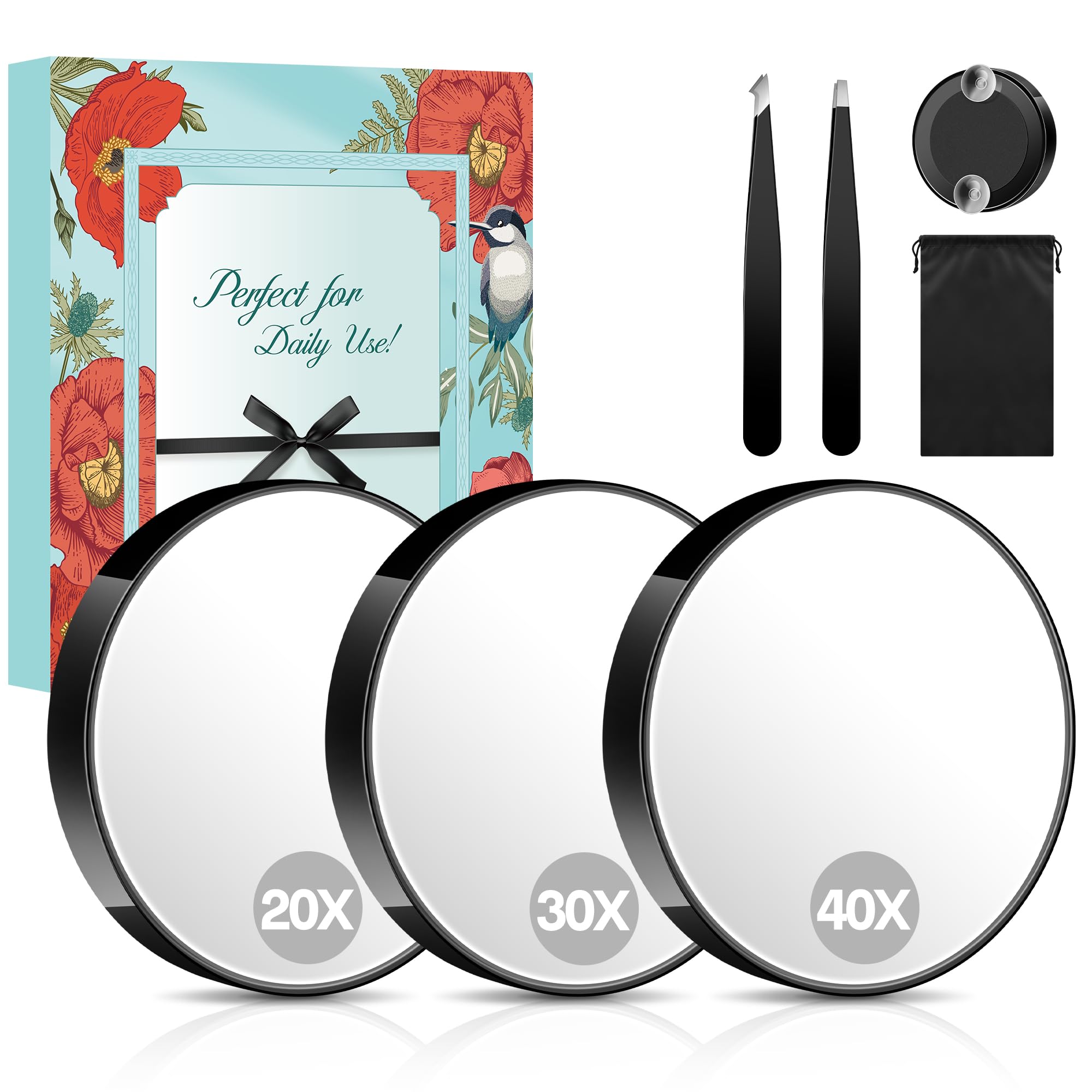 Miroir grossissant 30x miroir cosmétique avec éclairage LED miroir de maquillage double face