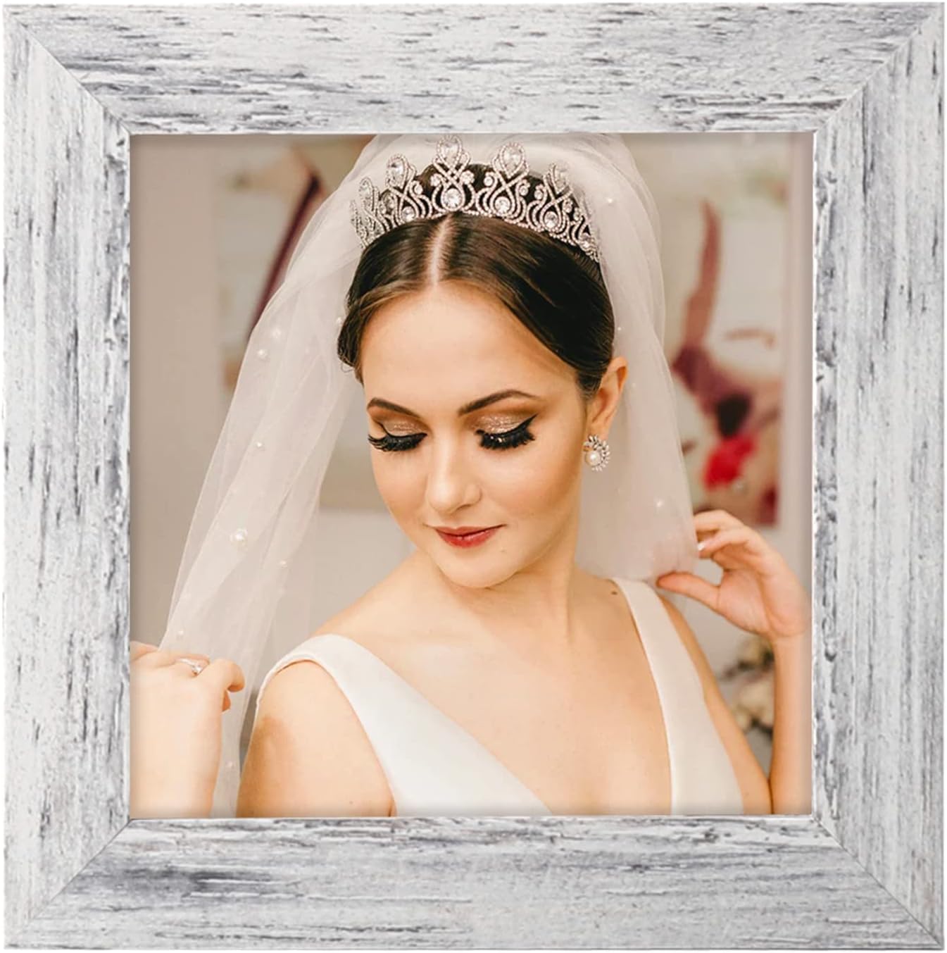 ORIVAN 4x4 Picture Frame Wood Display 4x4 Picture Distressed White Square Photo