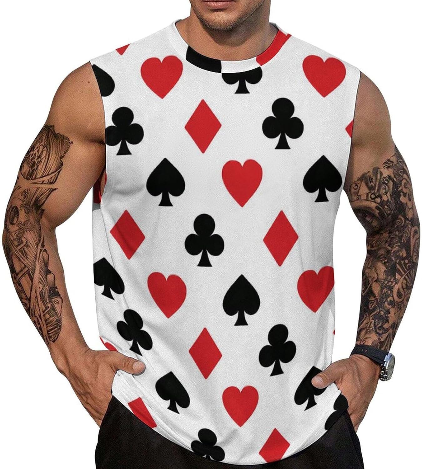 Playing Poker Card Suits Men Summer Sleeveless Crew Neck Top 5XL