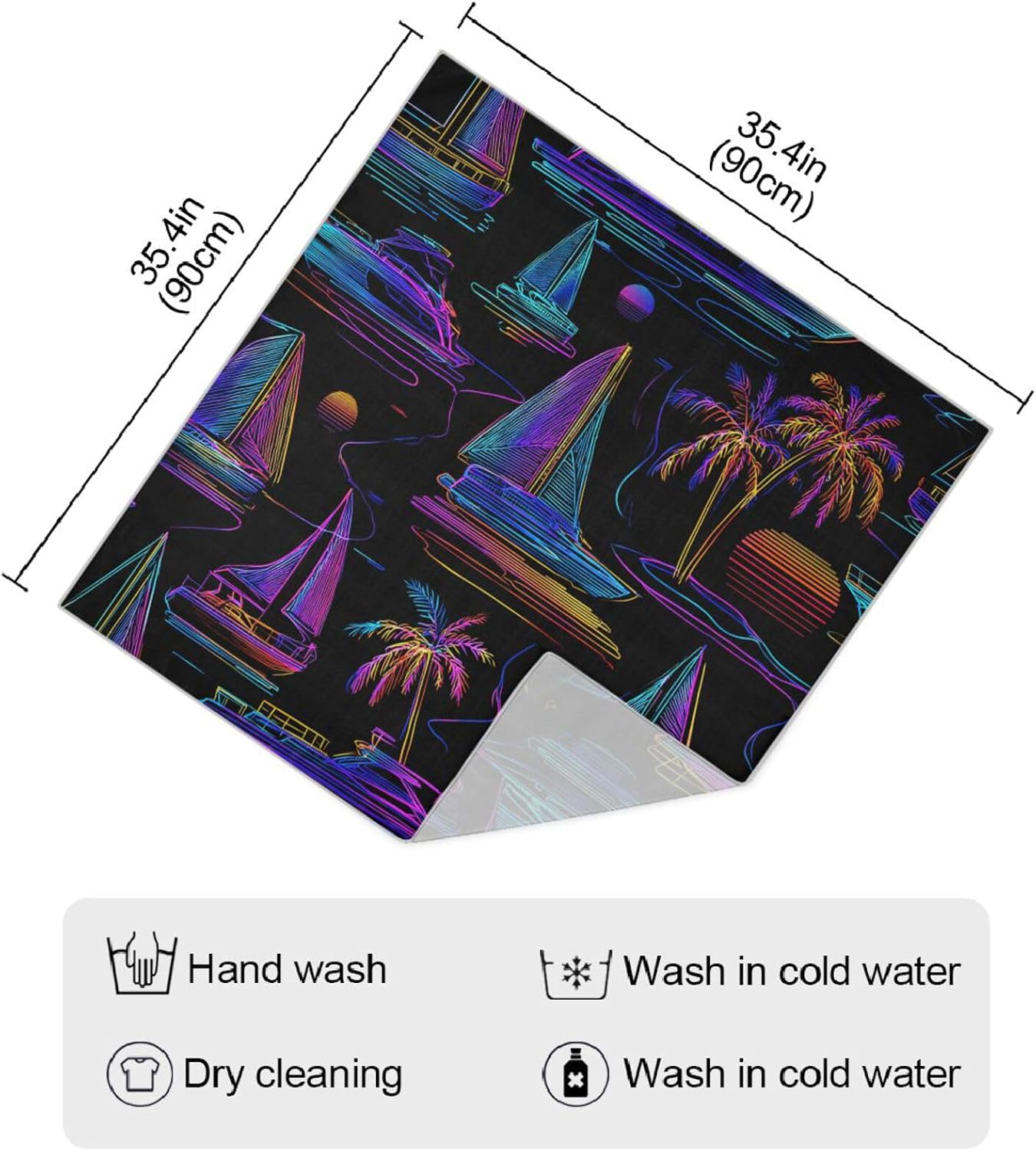 Neon Paradise Boat Island Black Square silk head hair scarf shawls essentials silk head scarf for women sleeping for winter bufanda elegante para mujer