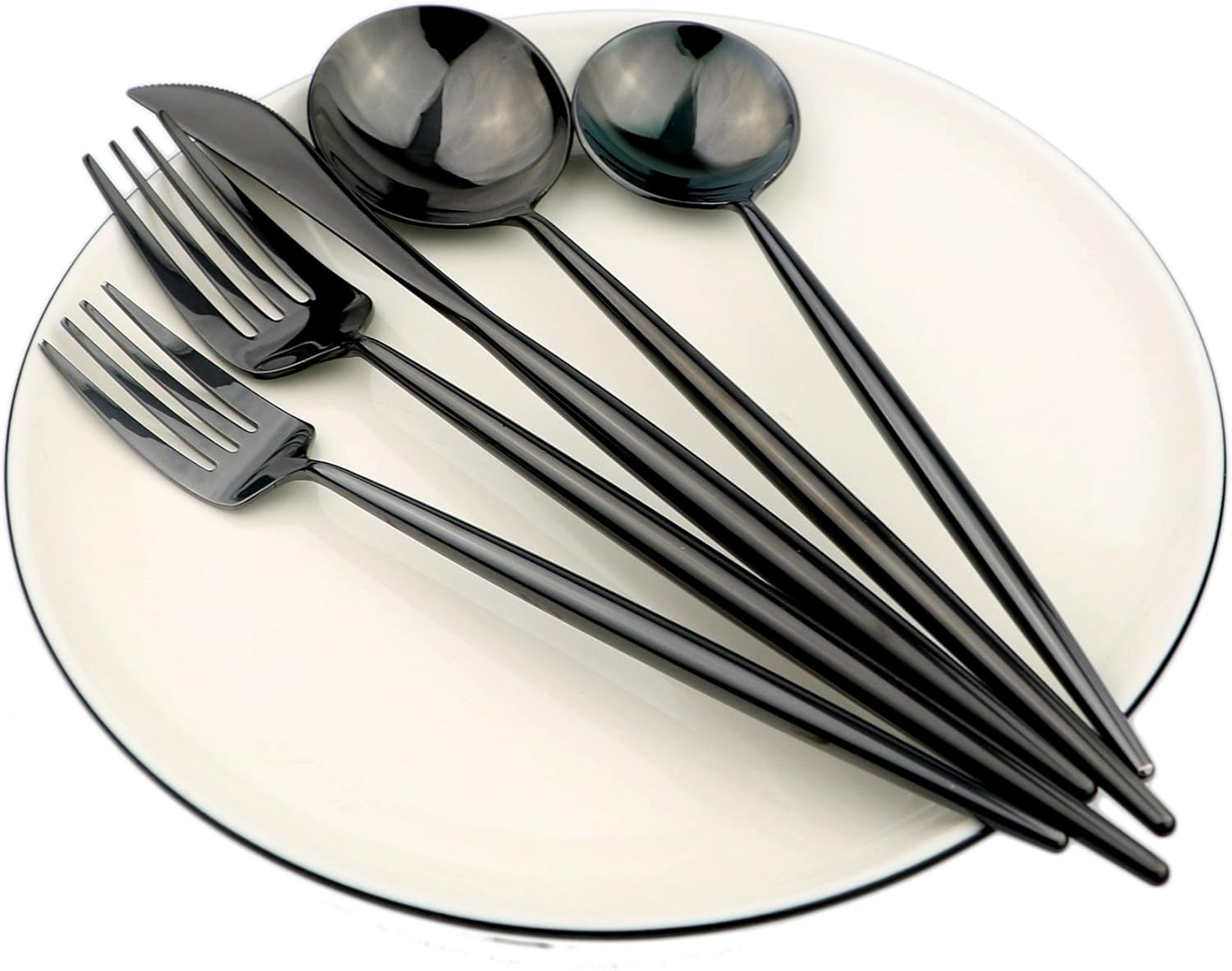 Luxury Black 18/10 Stainless Steel Flatware Set Home Kitchen Restaurant Tableware Cutlery Set, Service for 4, Mirror Finished, Dishwasher Safe